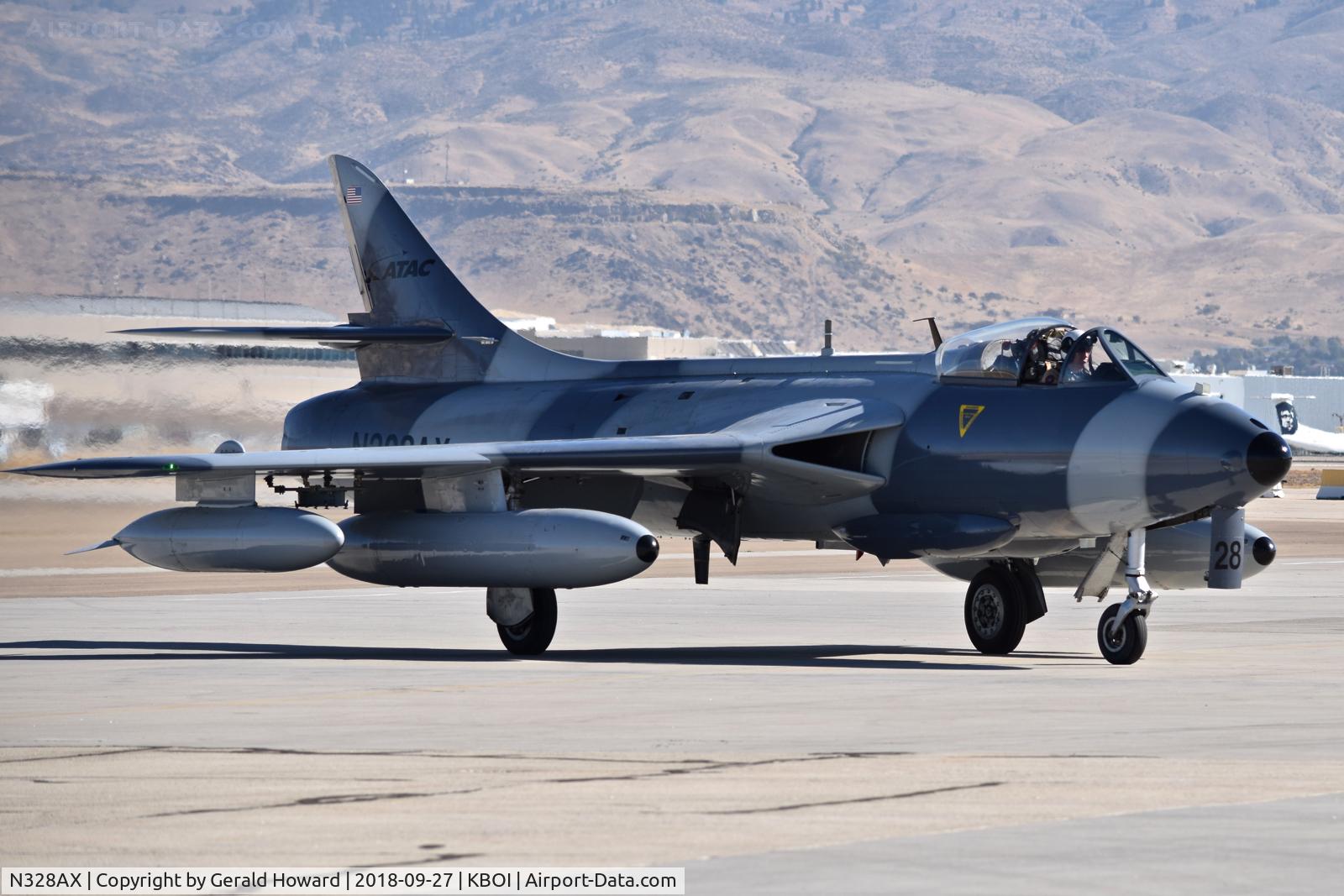 N328AX, 1958 Hawker Hunter Mk.58 C/N 41H-697398, Airborne Tactical Advantage Company's (ATAC) Hawker Hunter. Gov't. contractor for dissimilar air training with USAF and USN fighters.