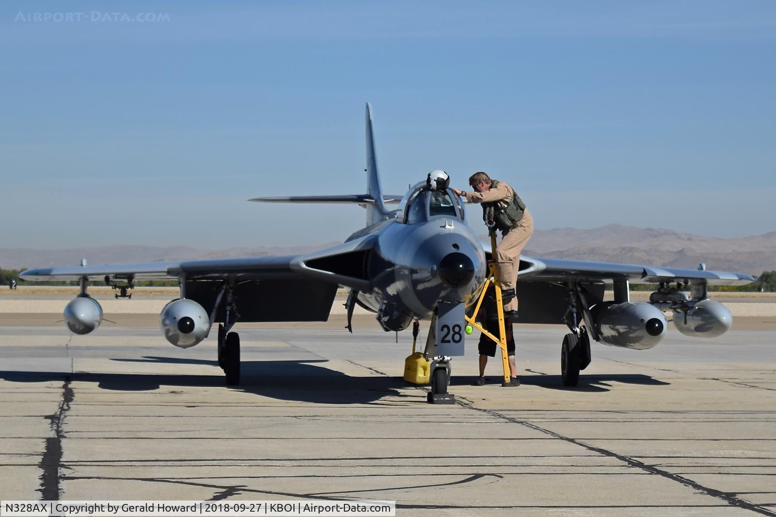 N328AX, 1958 Hawker Hunter Mk.58 C/N 41H-697398, Airborne Tactical Advantage Company (ATAC) Hawker Hunters flying out of BOI to train with USMC F/A-18s.