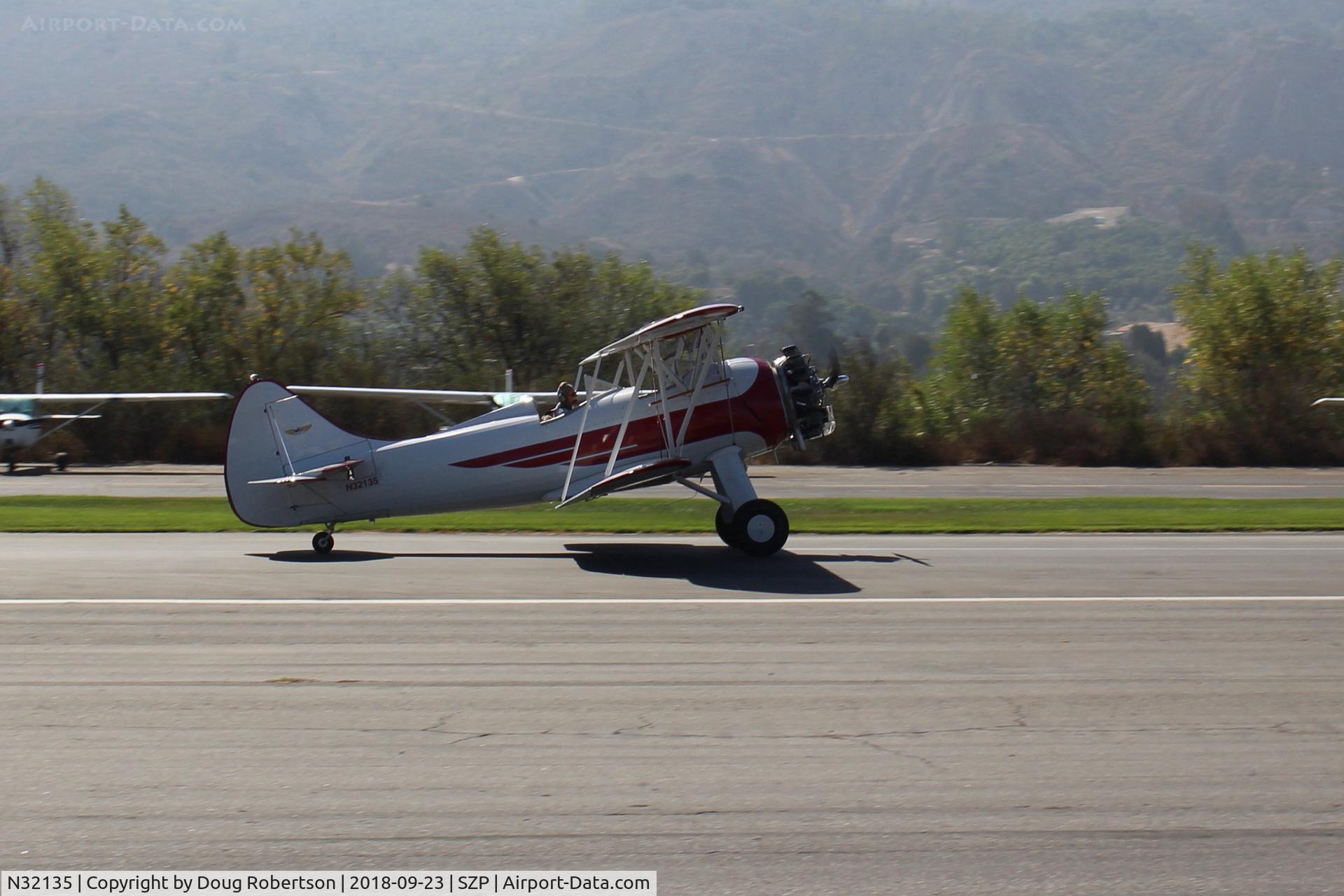 N32135, 1941 Waco UPF-7 C/N 5767, 1941 Waco UPF-7, Continental W670 220 Hp radial, chromed prop and spinner, one of the prettiest classic biplanes, landing roll Rwy 22