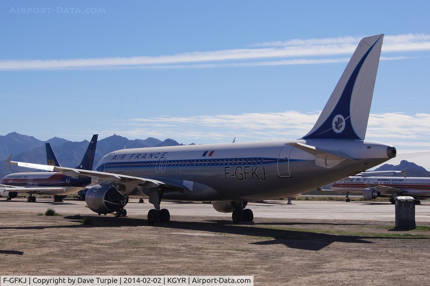 F-GFKJ, 1989 Airbus A320-211 C/N 0063, Built in 1989. Flown from KBOS to KGYR on November 28, 2013; its last flight. The plane was scrapped in May 2015.