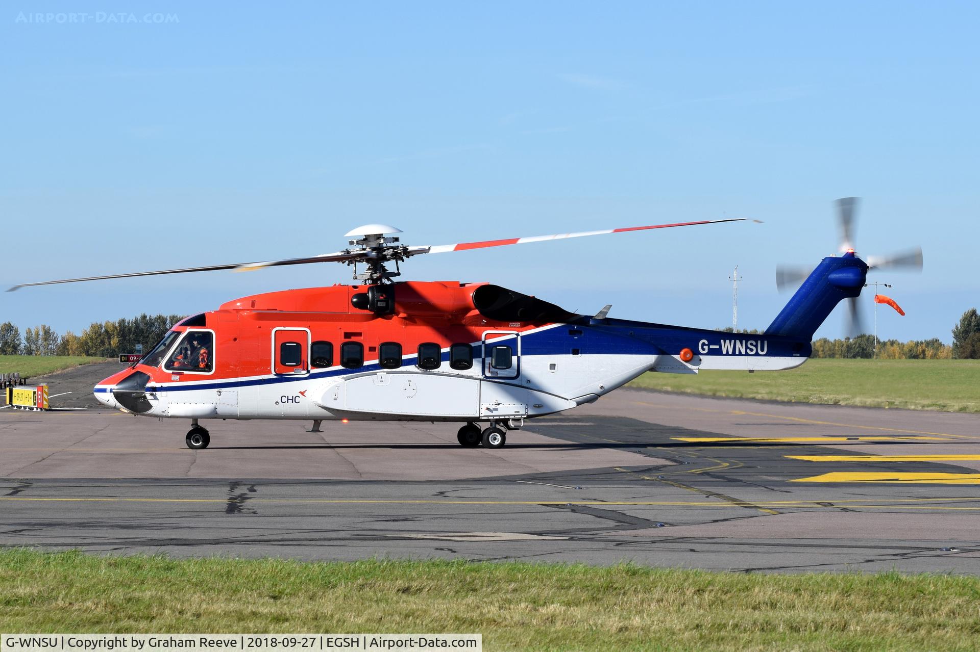 G-WNSU, 2014 Sikorsky S-92A C/N 920229, Just landed at Norwich.