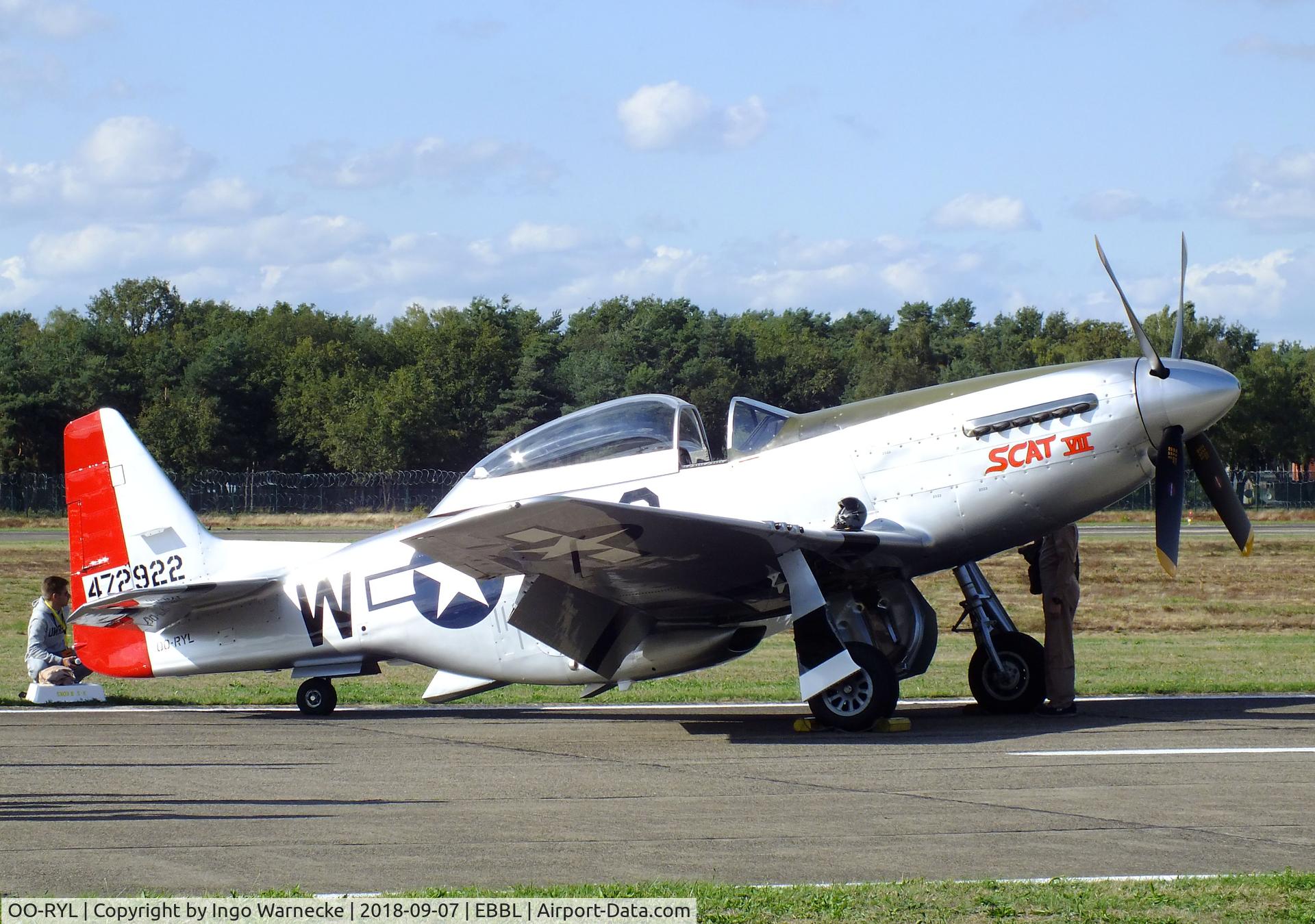 OO-RYL, 1944 North American TF-51D Mustang C/N 122-39381, North American TF-51D Mustang at the 2018 BAFD spotters day, Kleine Brogel airbase