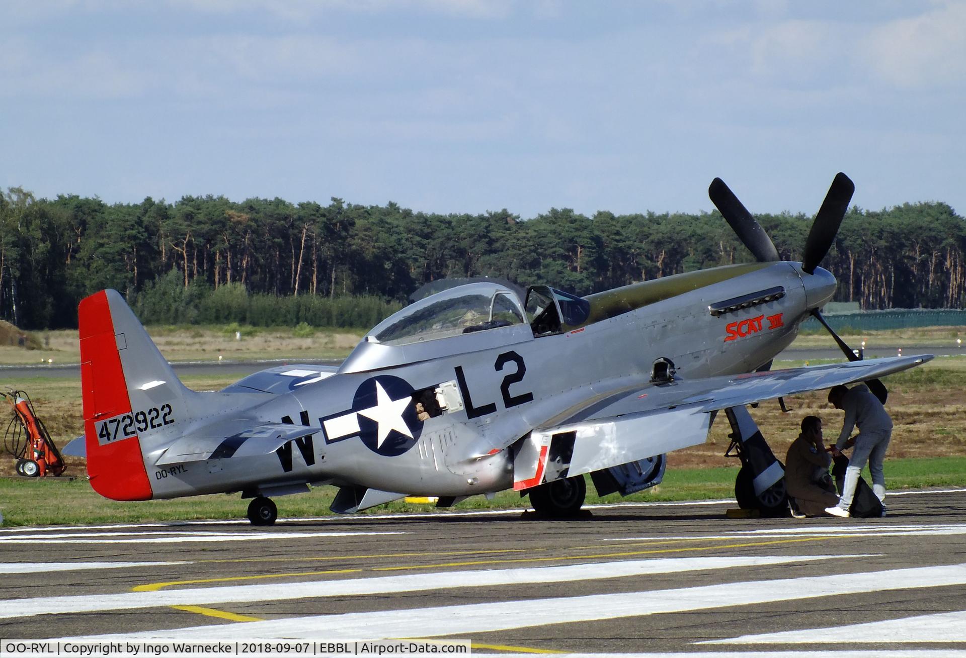 OO-RYL, 1944 North American TF-51D Mustang C/N 122-39381, North American TF-51D Mustang at the 2018 BAFD spotters day, Kleine Brogel airbase