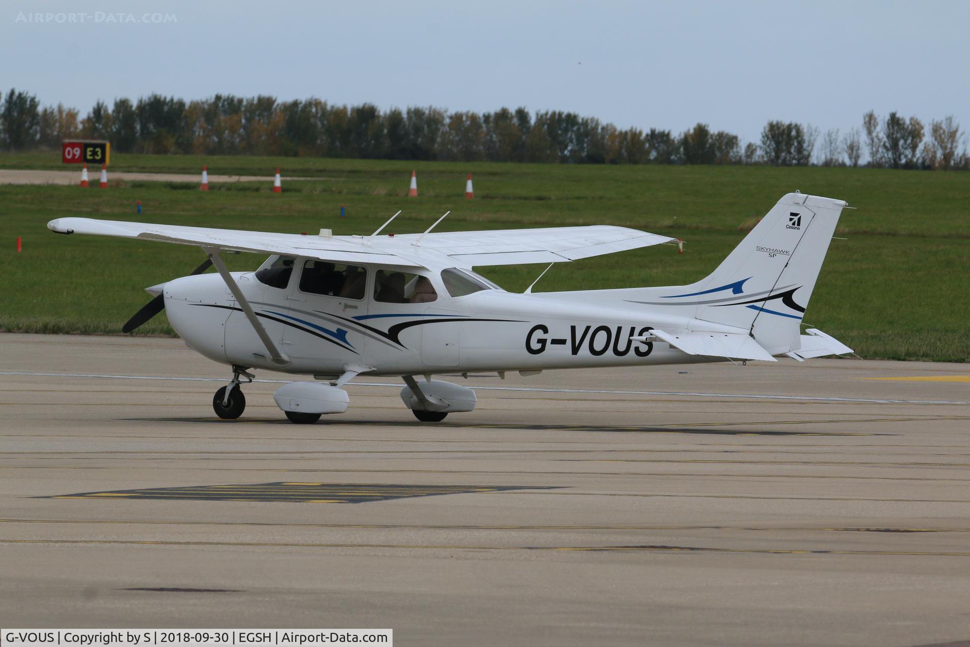 G-VOUS, 2013 Cessna 172S Skyhawk SP C/N 172S11266, Departing Saxon ramp at Norwich