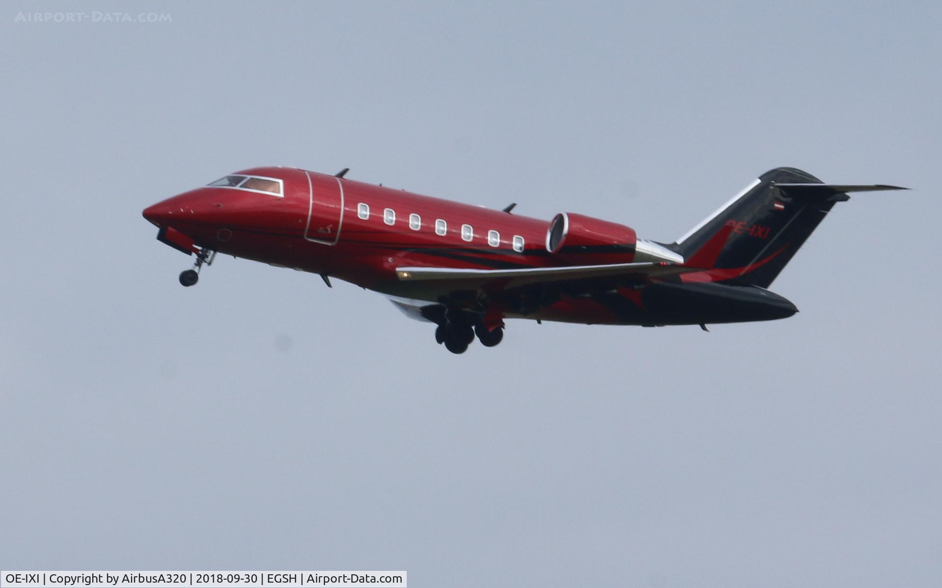 OE-IXI, 2012 Bombardier Challenger 605 (CL-600-2B16) C/N 5904, Departing Norwich