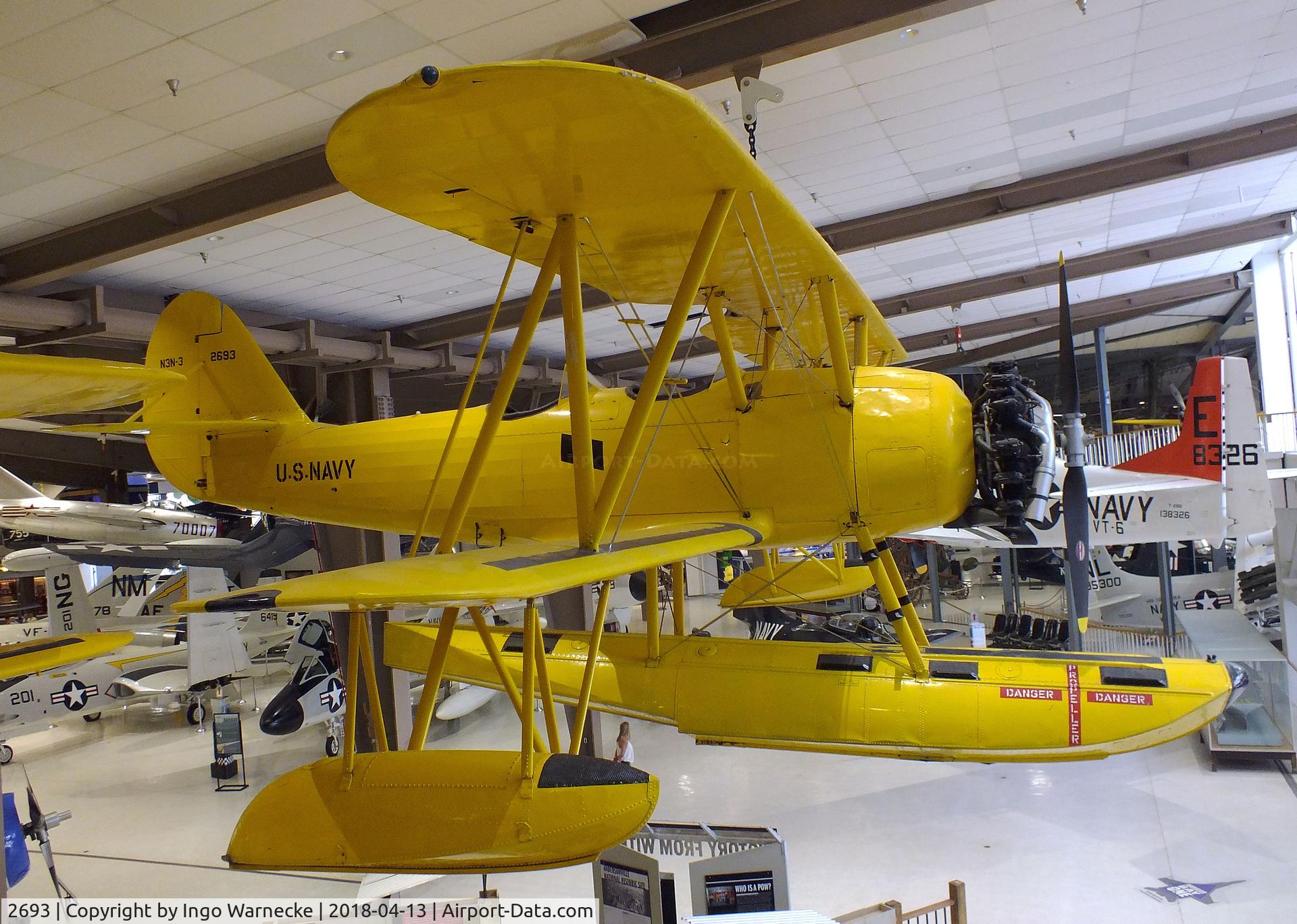 2693, Naval Aircraft Factory N3N-3 C/N Not found 2693, Naval Aircraft Factory N3N-3 'Yellow Peril' on float at the NMNA, Pensacola FL