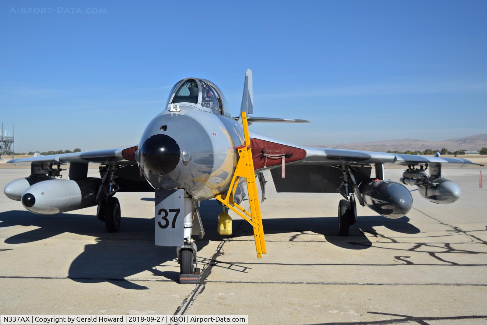 N337AX, Hawker Hunter F.58 C/N 41H-697456, ATAC Hawker Hunter parked on the south GA ramp.