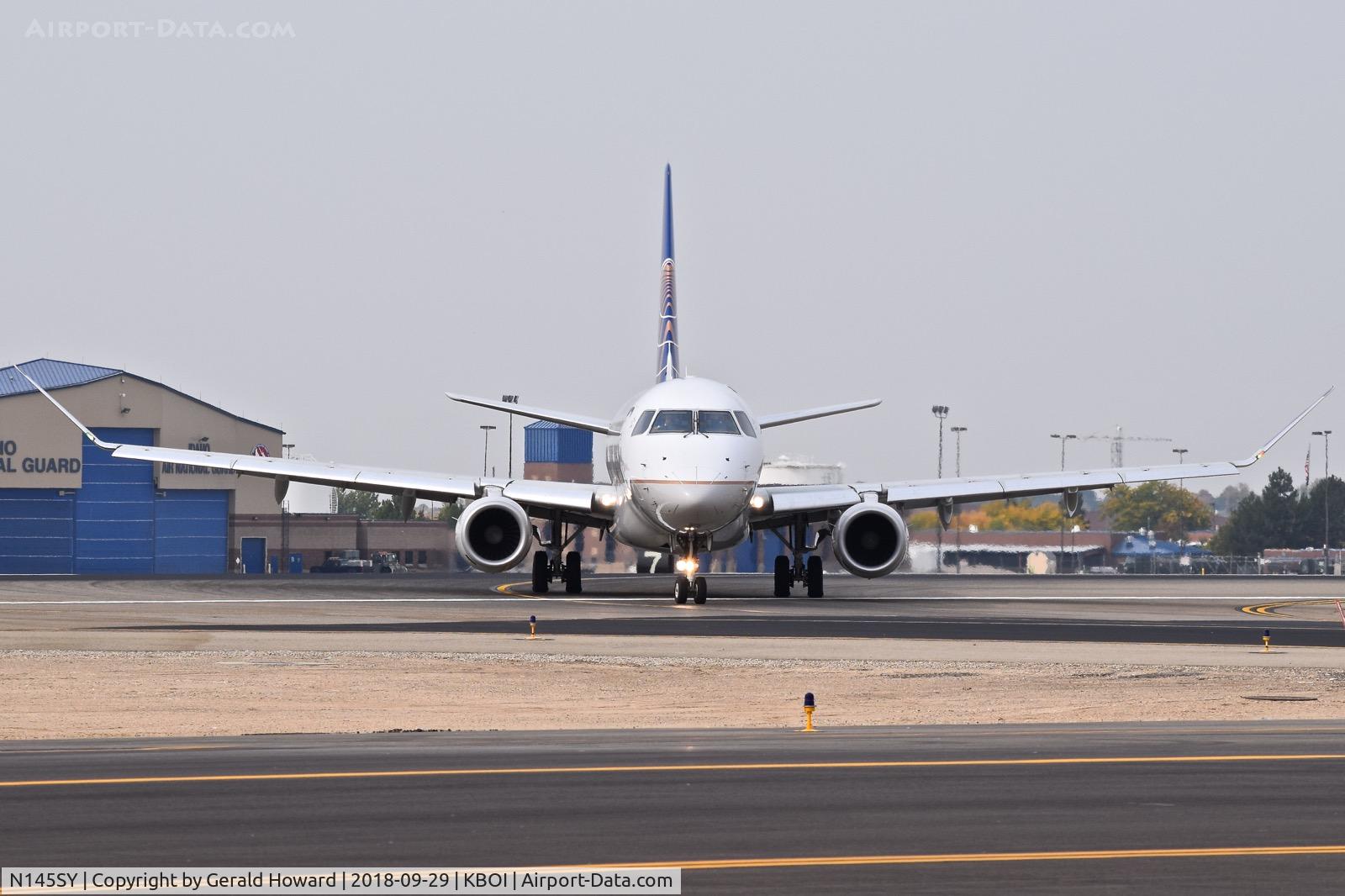 N145SY, 2015 Embraer 175LR (ERJ-170-200LR) C/N 17000484, Turning onto Delta from RWY 10L.