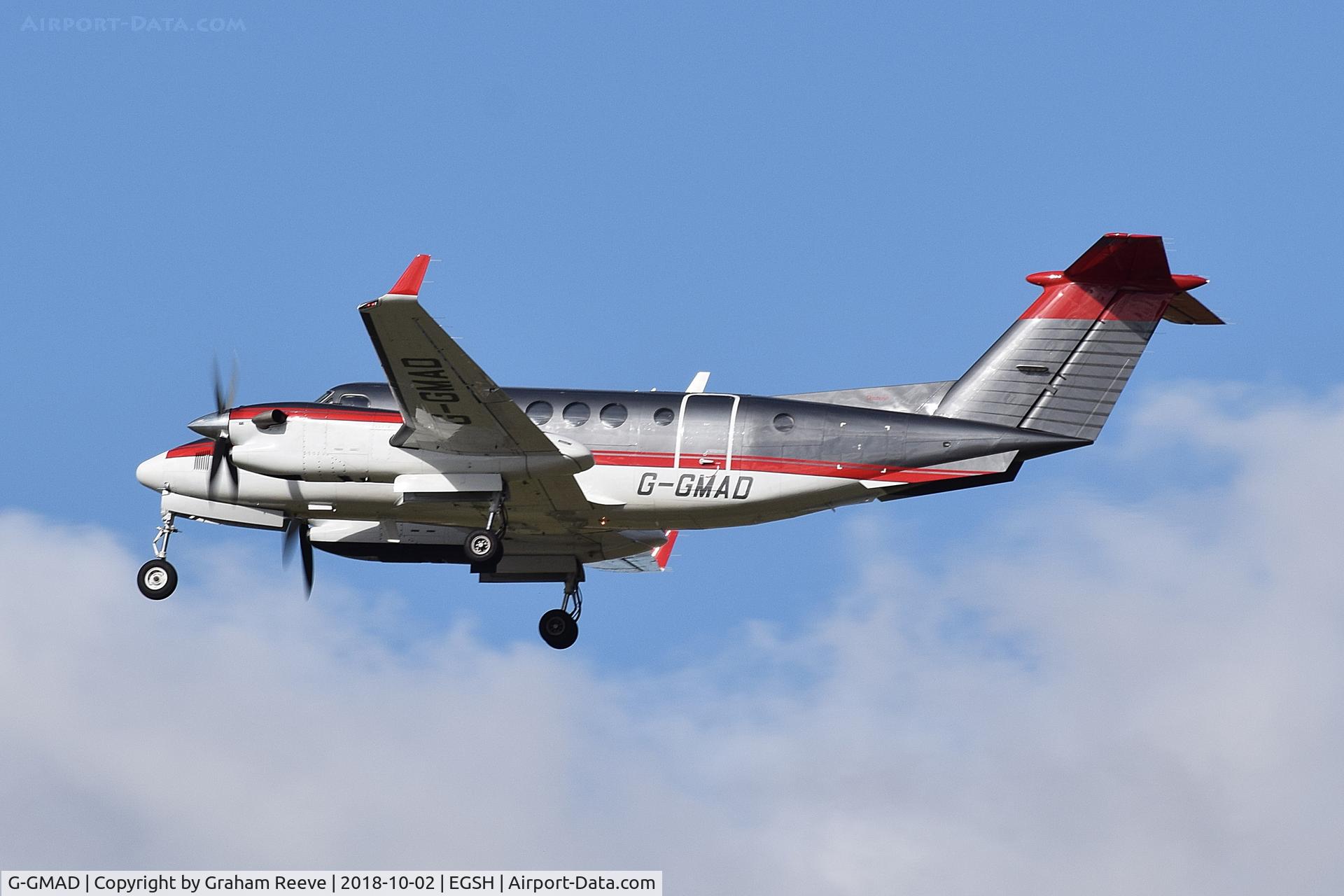 G-GMAD, 2013 Hawker Beechcraft 350C King Air C/N FM-54, Departing from Norwich.