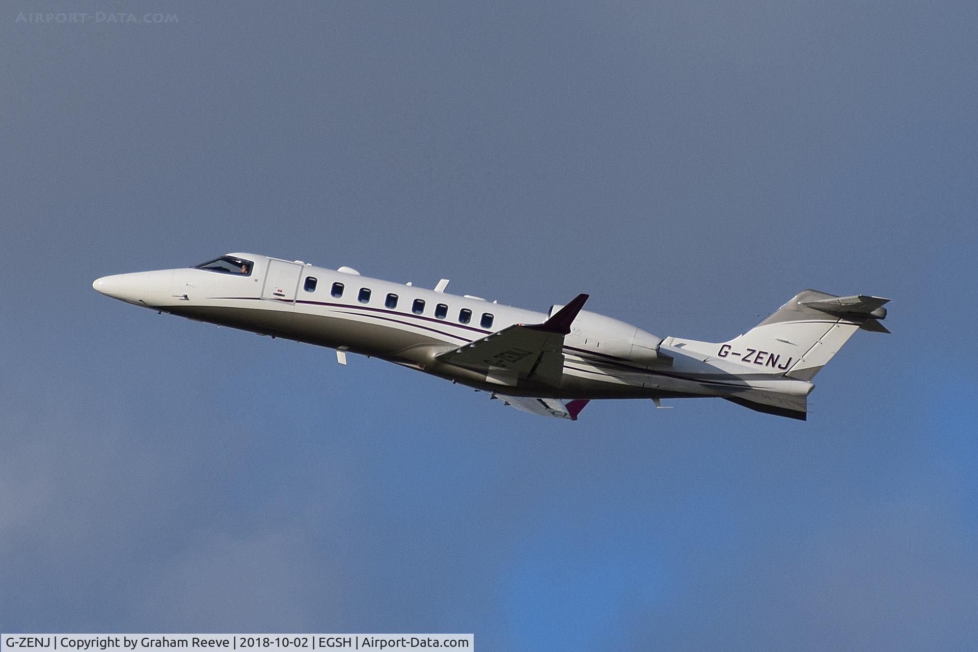 G-ZENJ, 2018 Learjet 75 C/N 45-565, Departing from Norwich