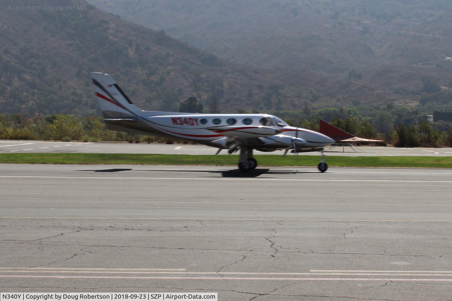 N340Y, Cessna 340A C/N 340A0404, Cessna N340A, two Continental TSIO-520NB 310 Hp each turbocharged, landing roll Rwy 22