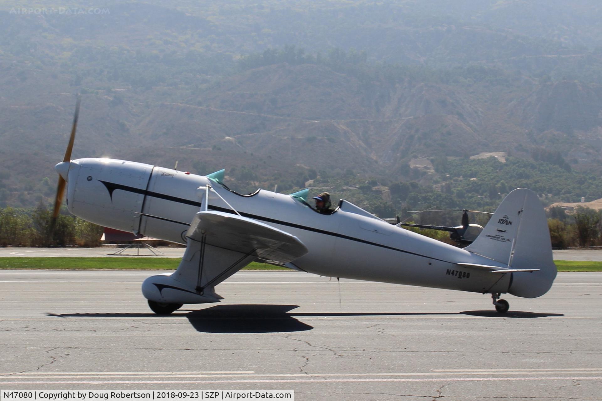 N47080, 1942 Ryan Aeronautical ST3KR C/N 1391, 1942 Ryan Aeronautical ST3KR 'Eileen', Fairchild RANGER 6-410 6 cylinder inverted in-line 165 Hp Experimental class conversion, taxi to Rwy 22. making the most beautiful sounds.