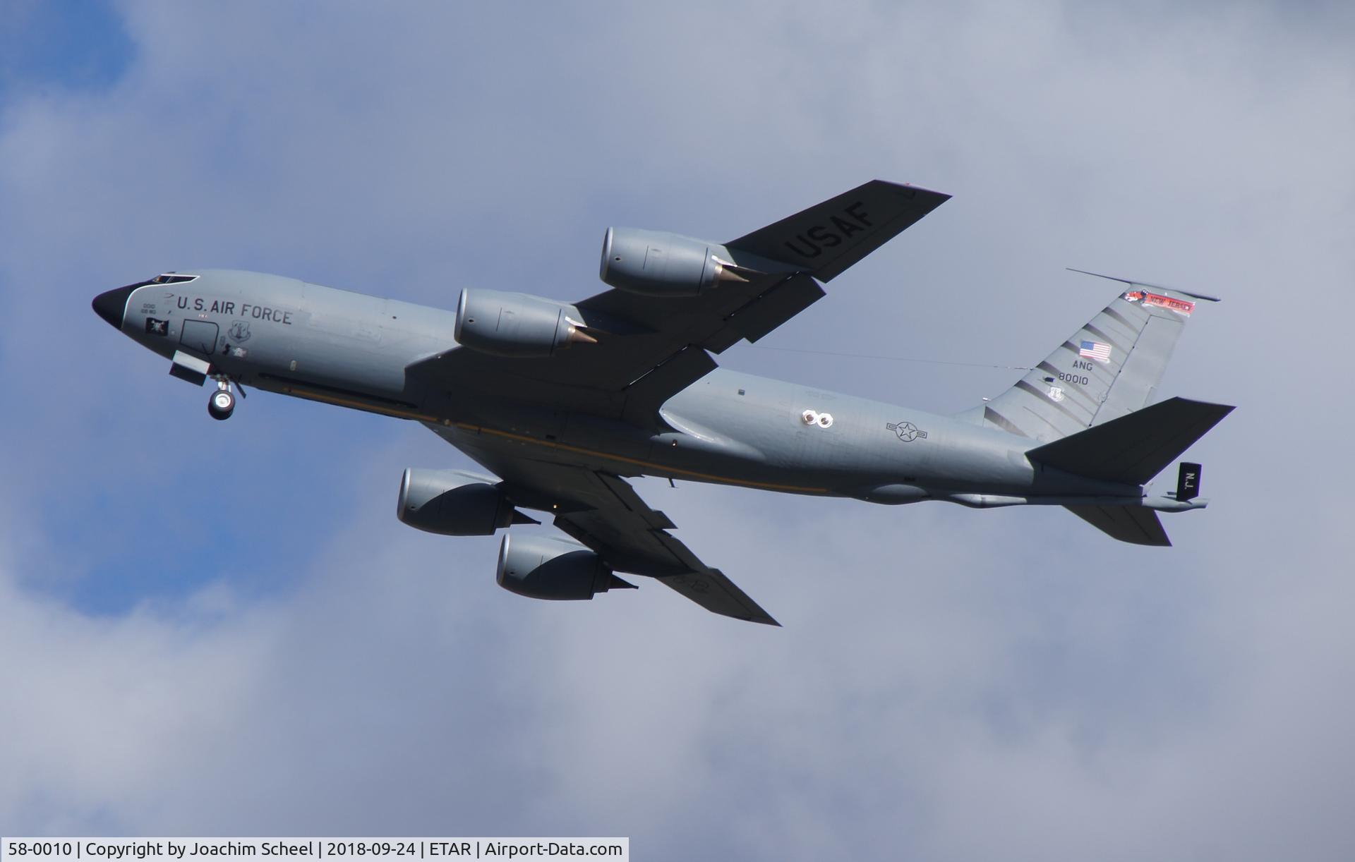 58-0010, 1958 Boeing KC-135R Stratotanker C/N 17755/T0225, KC-135 58-0010 leaving Ramstein AB. Take a look at the tail art.