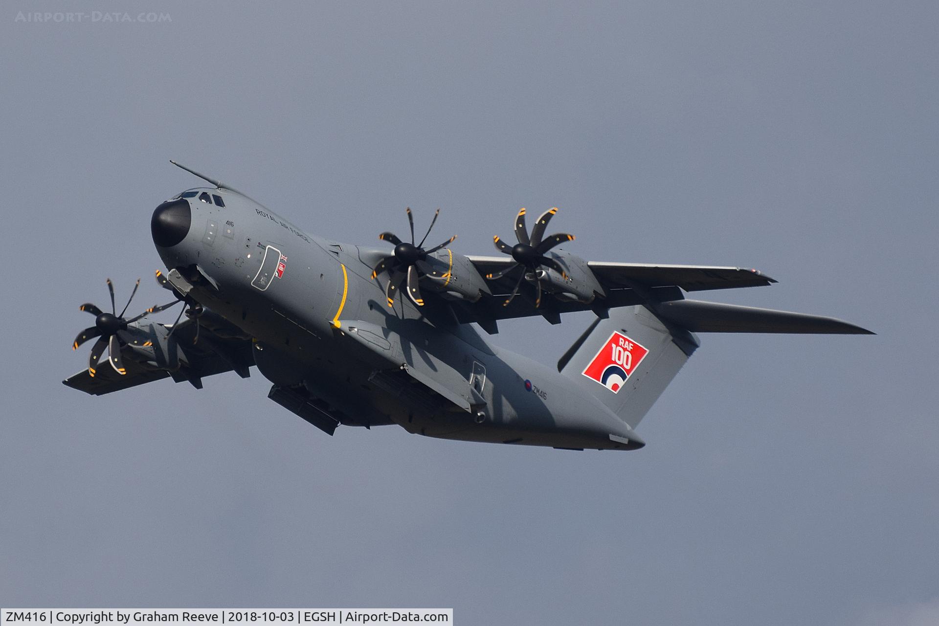 ZM416, 2017 Airbus A400M Atlas C.1 C/N 058, Departing from Norwich.