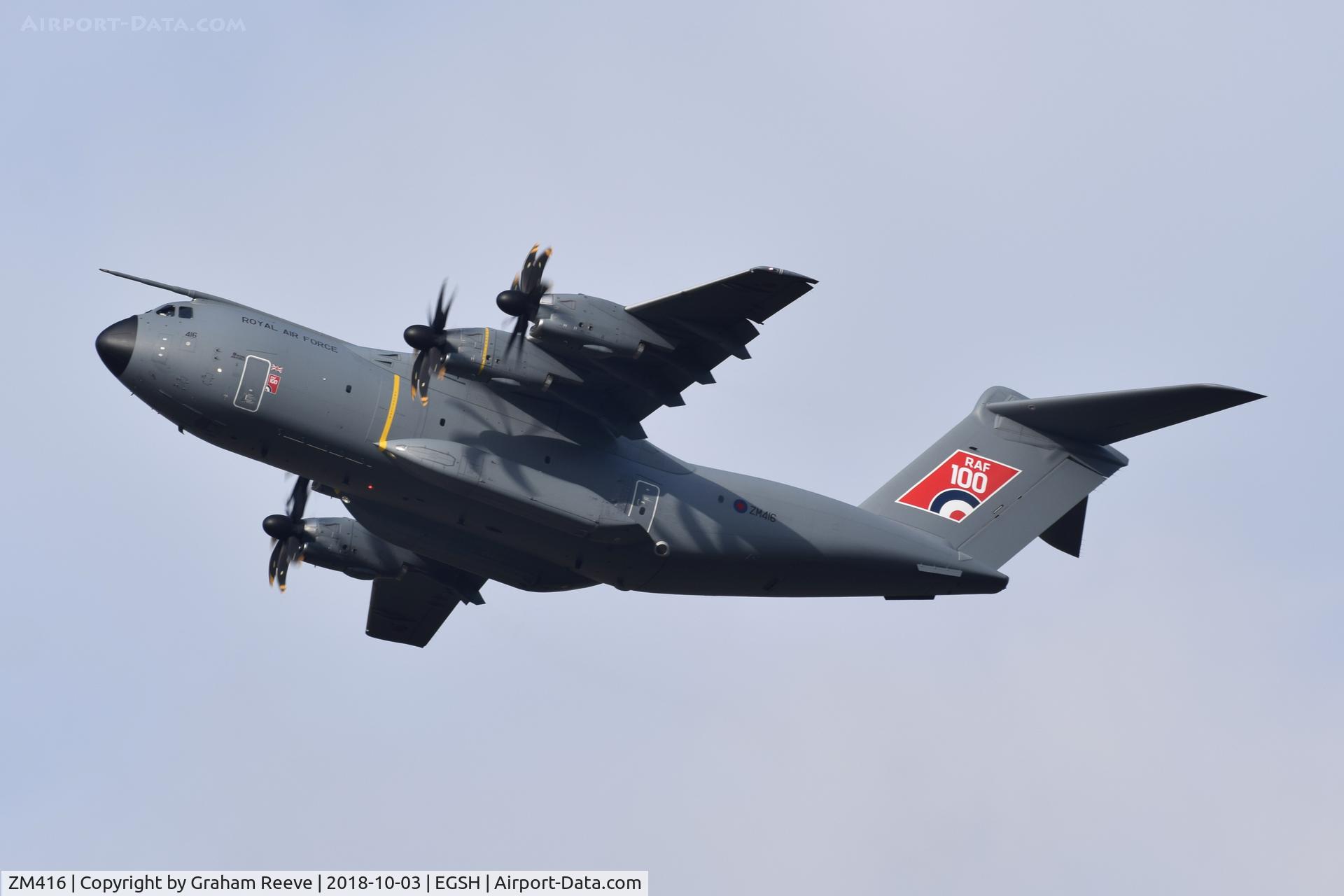 ZM416, 2017 Airbus A400M Atlas C.1 C/N 058, Departing from Norwich.