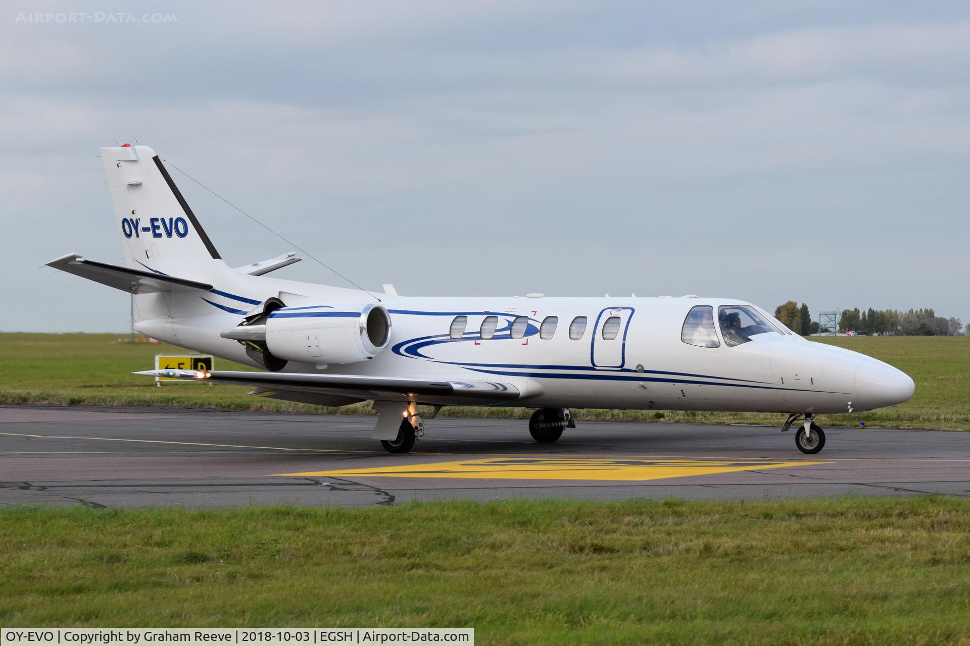OY-EVO, 2003 Cessna 550 Citation Bravo C/N 550-1050, Departing from Norwich.