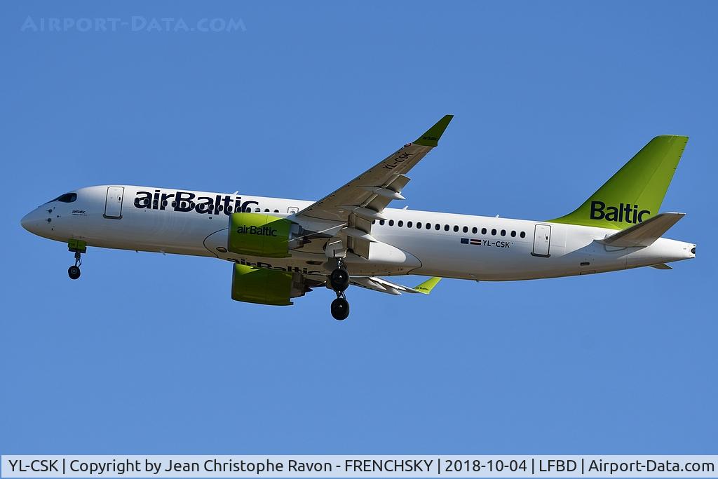 YL-CSK, 2018 Airbus A220-300 C/N 55039, BT673 from Riga landing runway 05