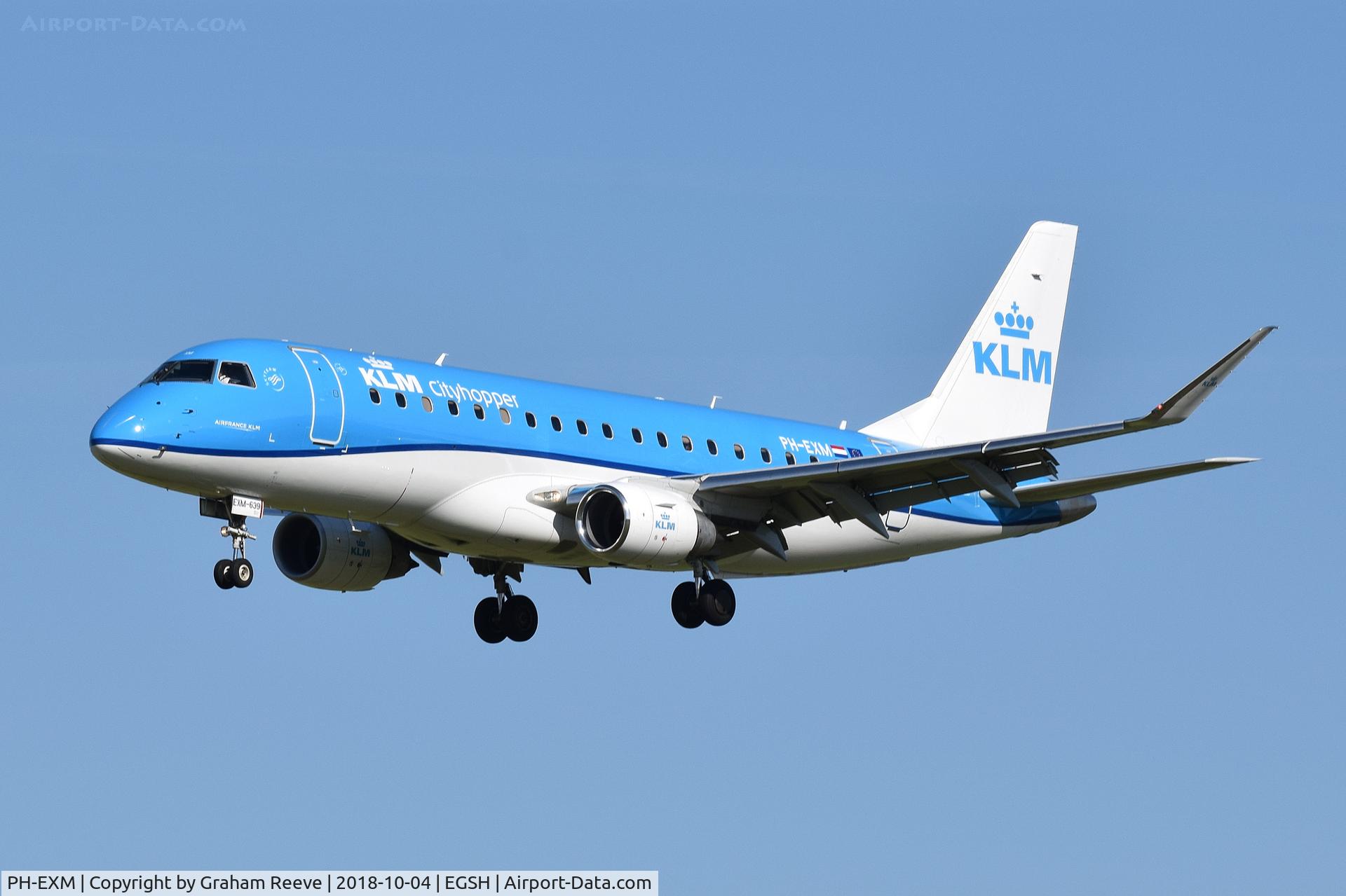 PH-EXM, 2017 Embraer 175STD (ERJ-170-200) C/N 17000639, Landing at Norwich.
