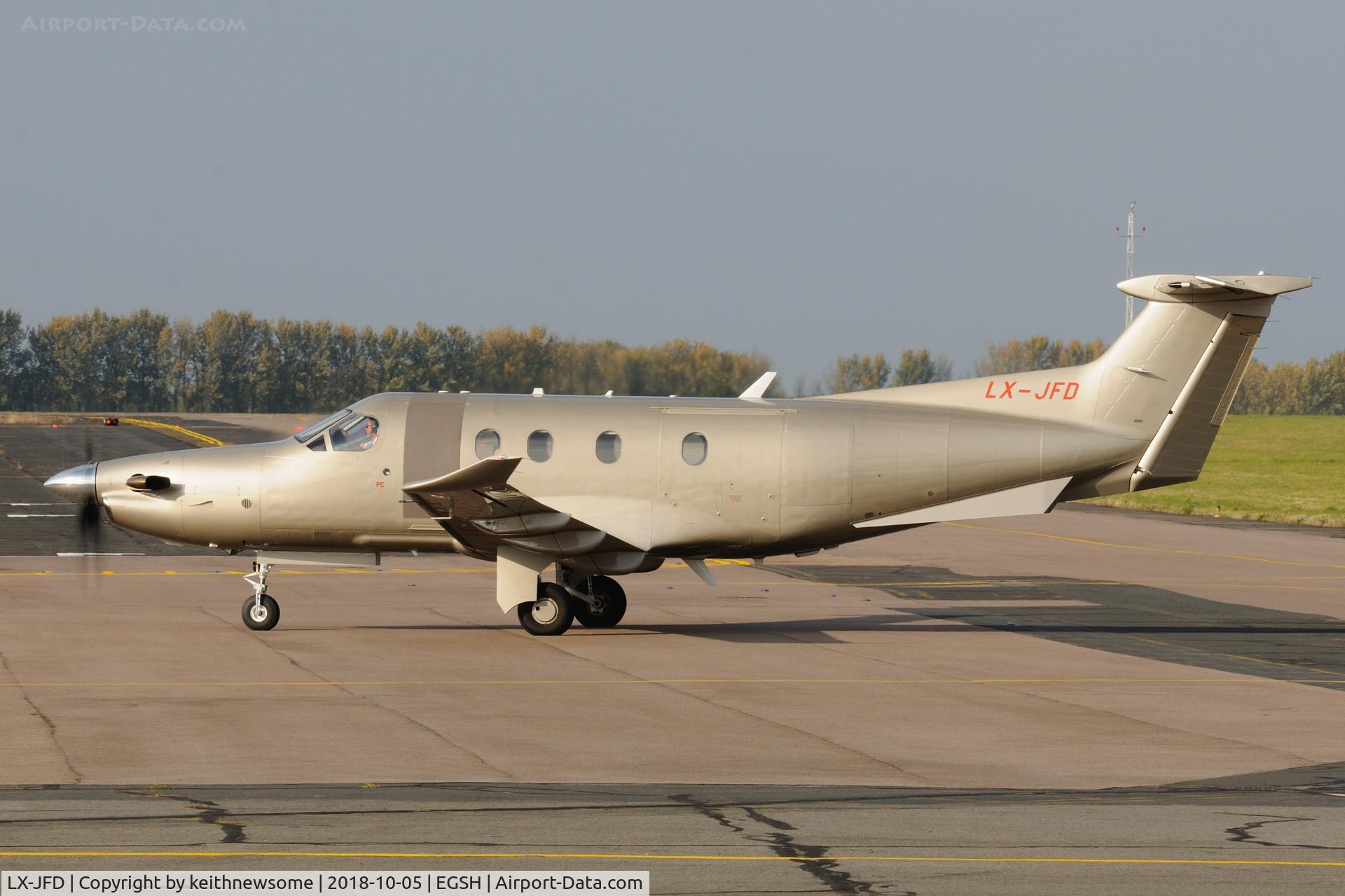 LX-JFD, 2018 Pilatus PC-12/47E C/N 1787, Arriving at Norwich from Edinburgh.
