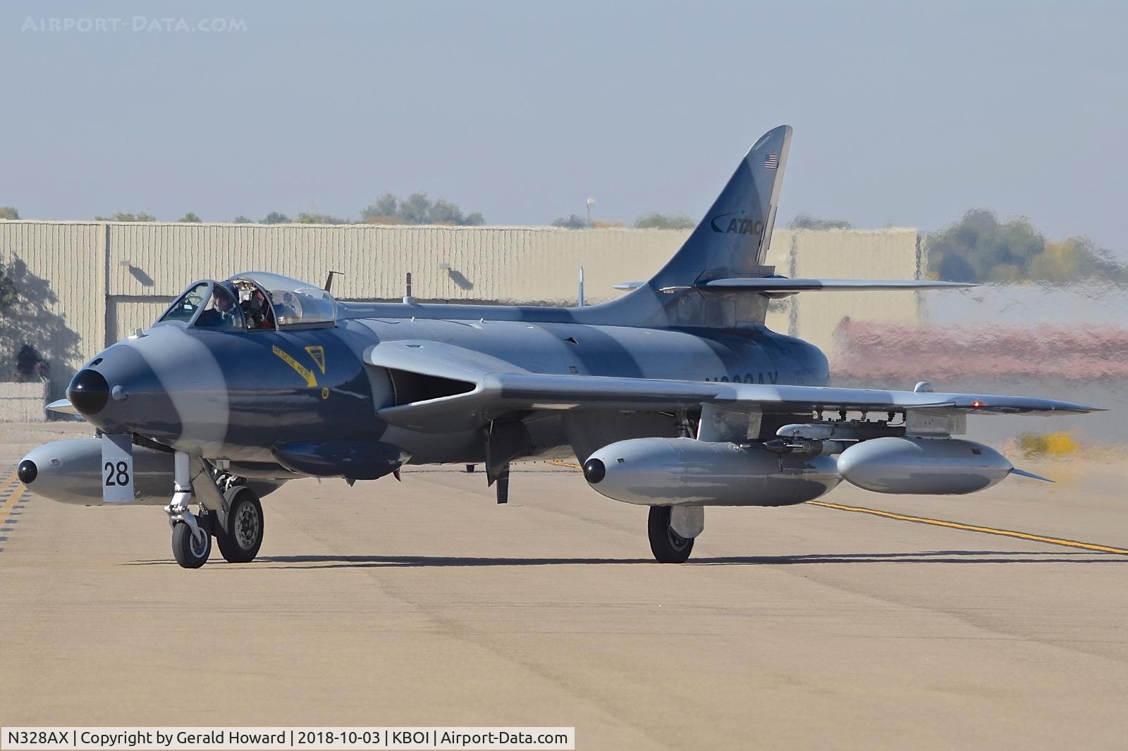 N328AX, 1958 Hawker Hunter Mk.58 C/N 41H-697398, Taxiing off Kilo.