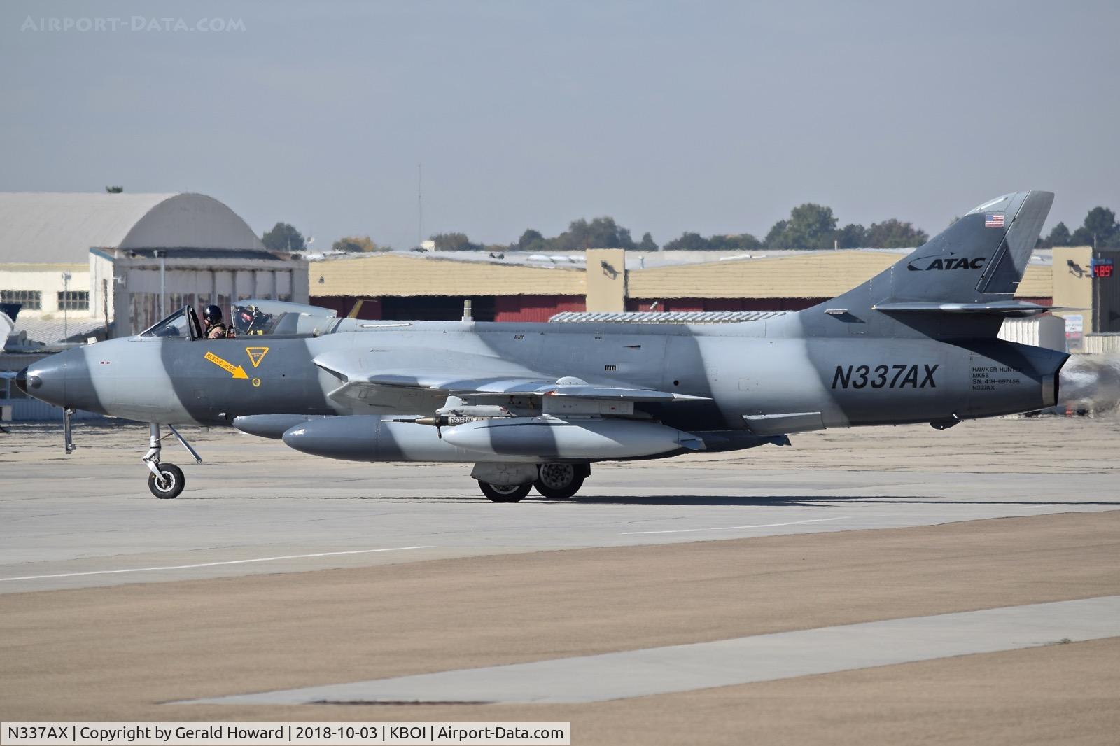 N337AX, Hawker Hunter F.58 C/N 41H-697456, Taxiing to parking on south GA ramp.