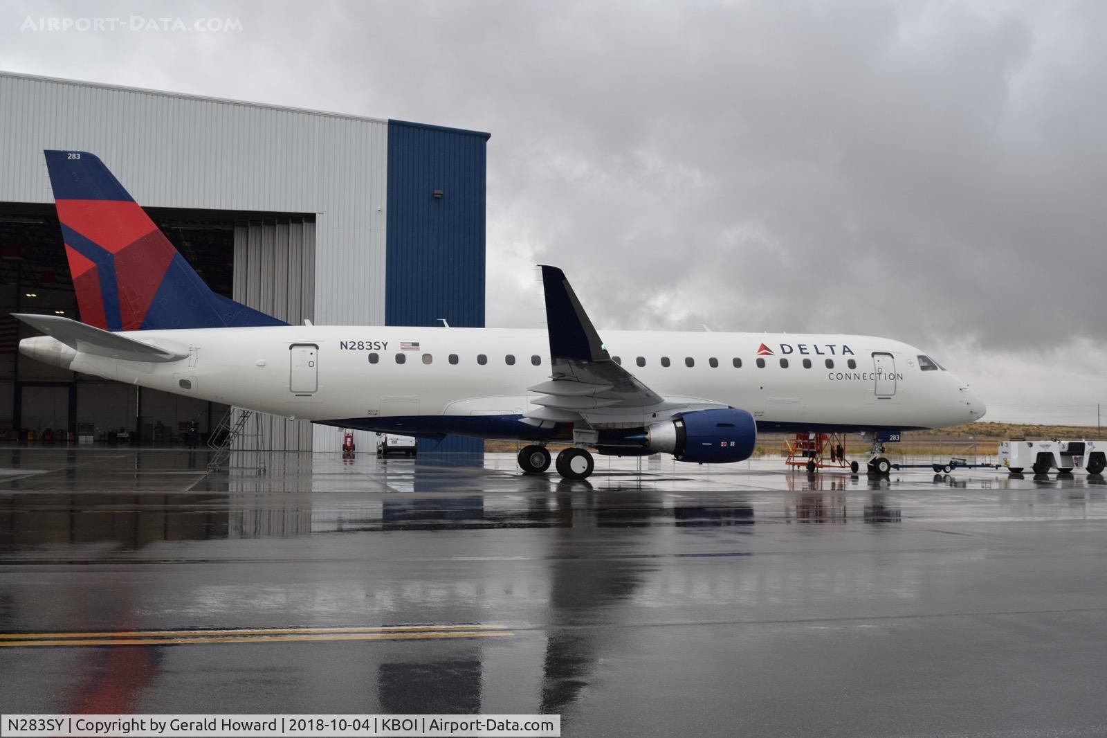 N283SY, 2018 Embraer 175LR (ERJ-170-200LR) C/N 17000748, Out in the rain getting final checks before entering service.