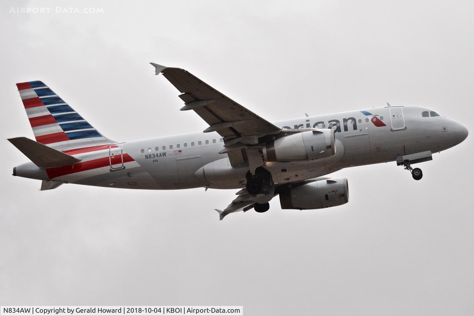 N834AW, 2004 Airbus A319-132 C/N 2302, Departing BOI.