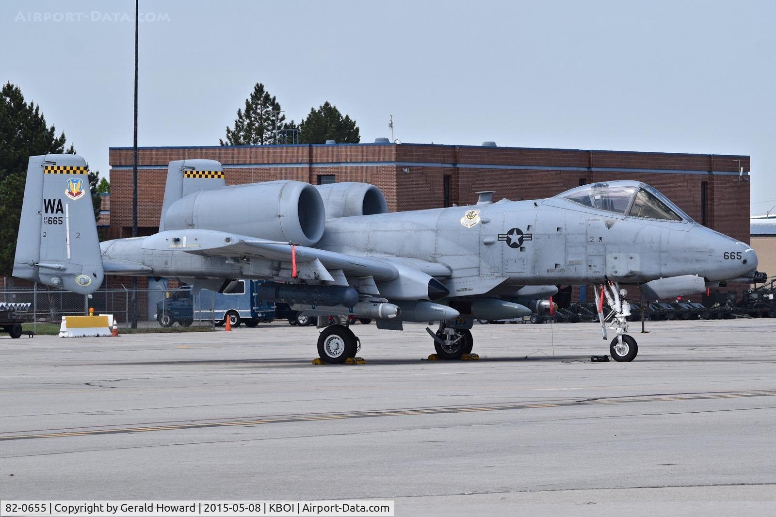82-0655, 1982 Fairchild Republic A-10A Thunderbolt II C/N A10-0703, Parked on the Idaho ANG ramp. 57th Wing, 66th WPS (Weapons Squadron), Nellis, AFB, NV.