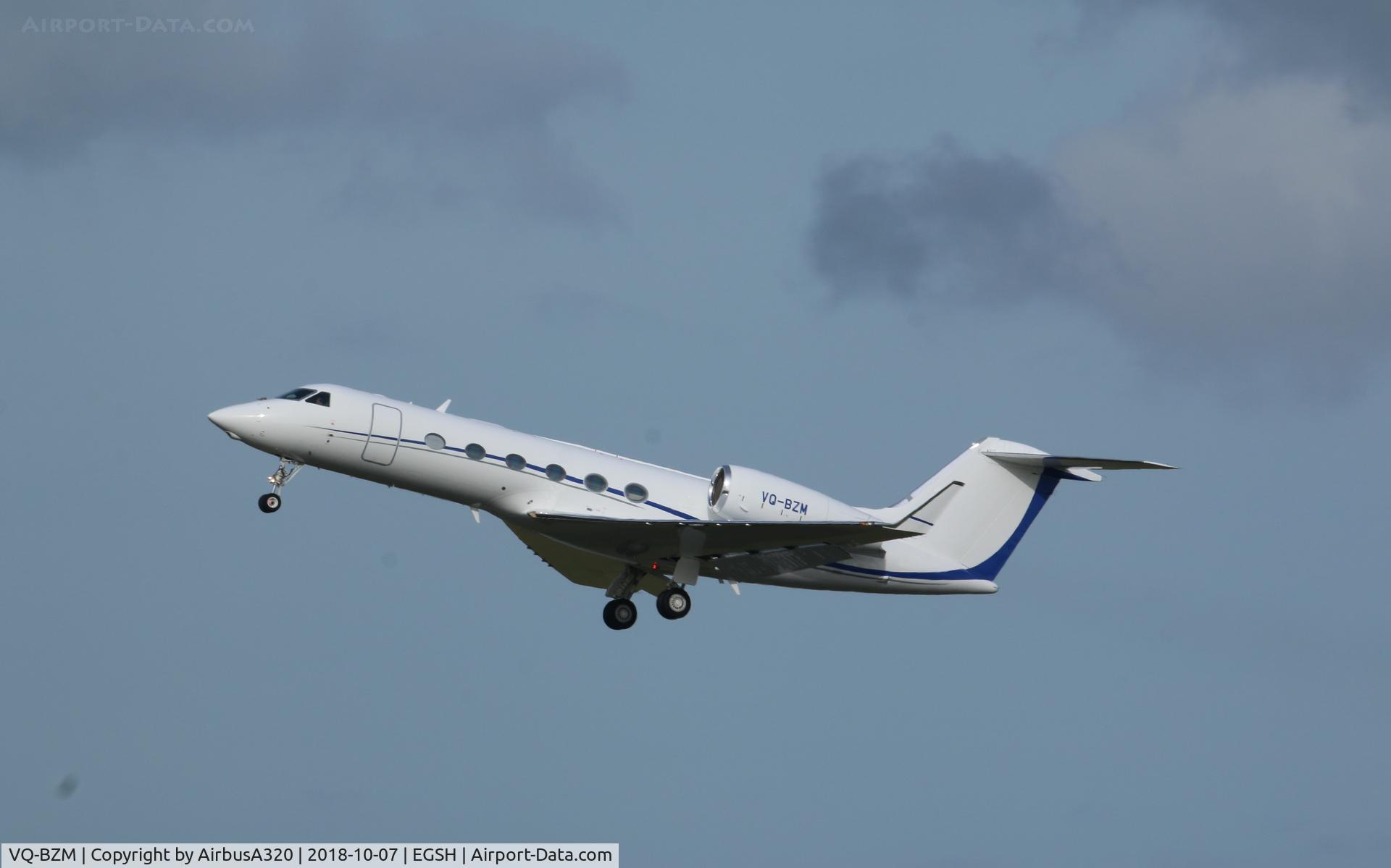 VQ-BZM, 2008 Gulfstream Aerospace GIV-X (G450) C/N 4123, Departing Norwich following repaint