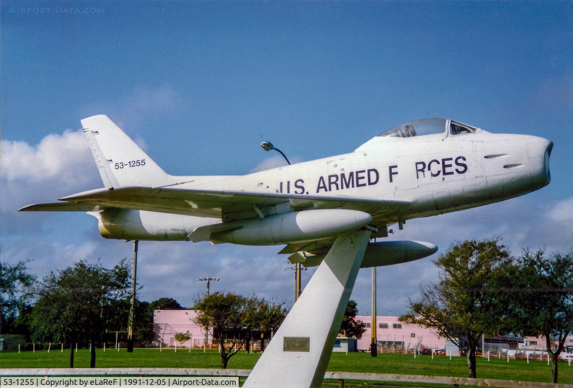 53-1255, 1953 North American F-86H Sabre C/N 203-27, Not sure where in the city this was. The family hadn't mentioned it as I drove past it several times without noticing. They thought it was a 'toy one'
