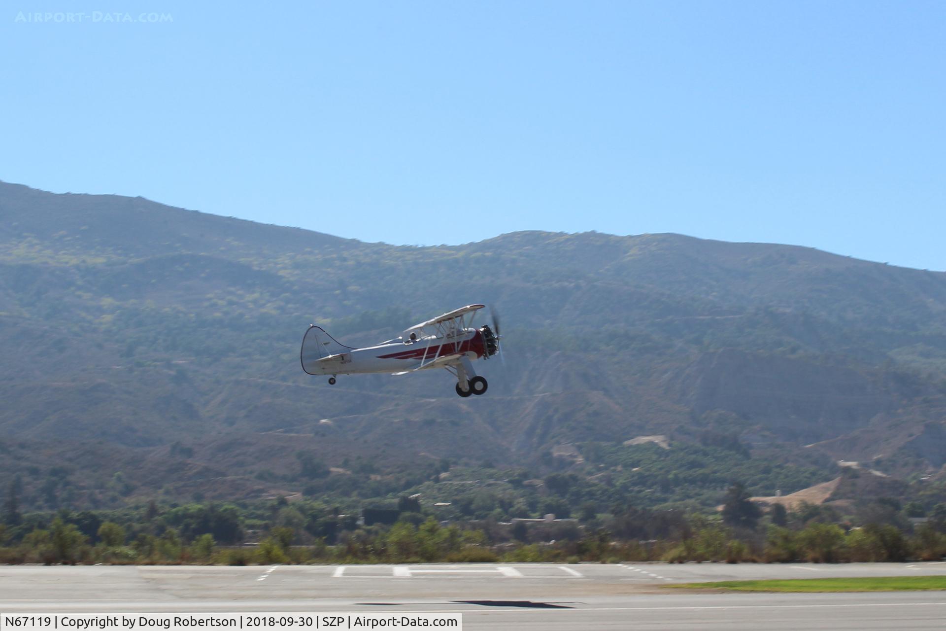 N67119, 1943 Boeing IB75A C/N 75-4622, 1943 Boeing Stearman IB75A, P&W R-985 450 Hp, another takeoff climb-wind shift to favor Rwy 22