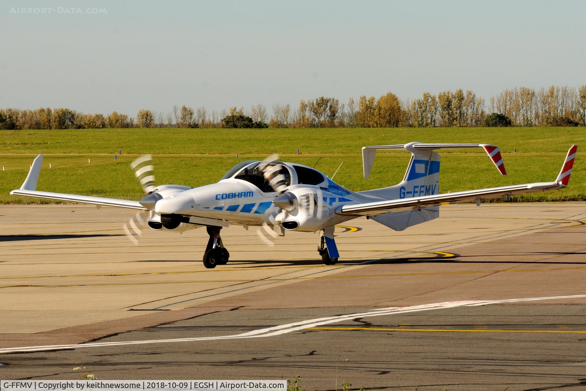 G-FFMV, 2013 Diamond DA-42NG Twin Star C/N 42.MN029, Arriving for fuel.