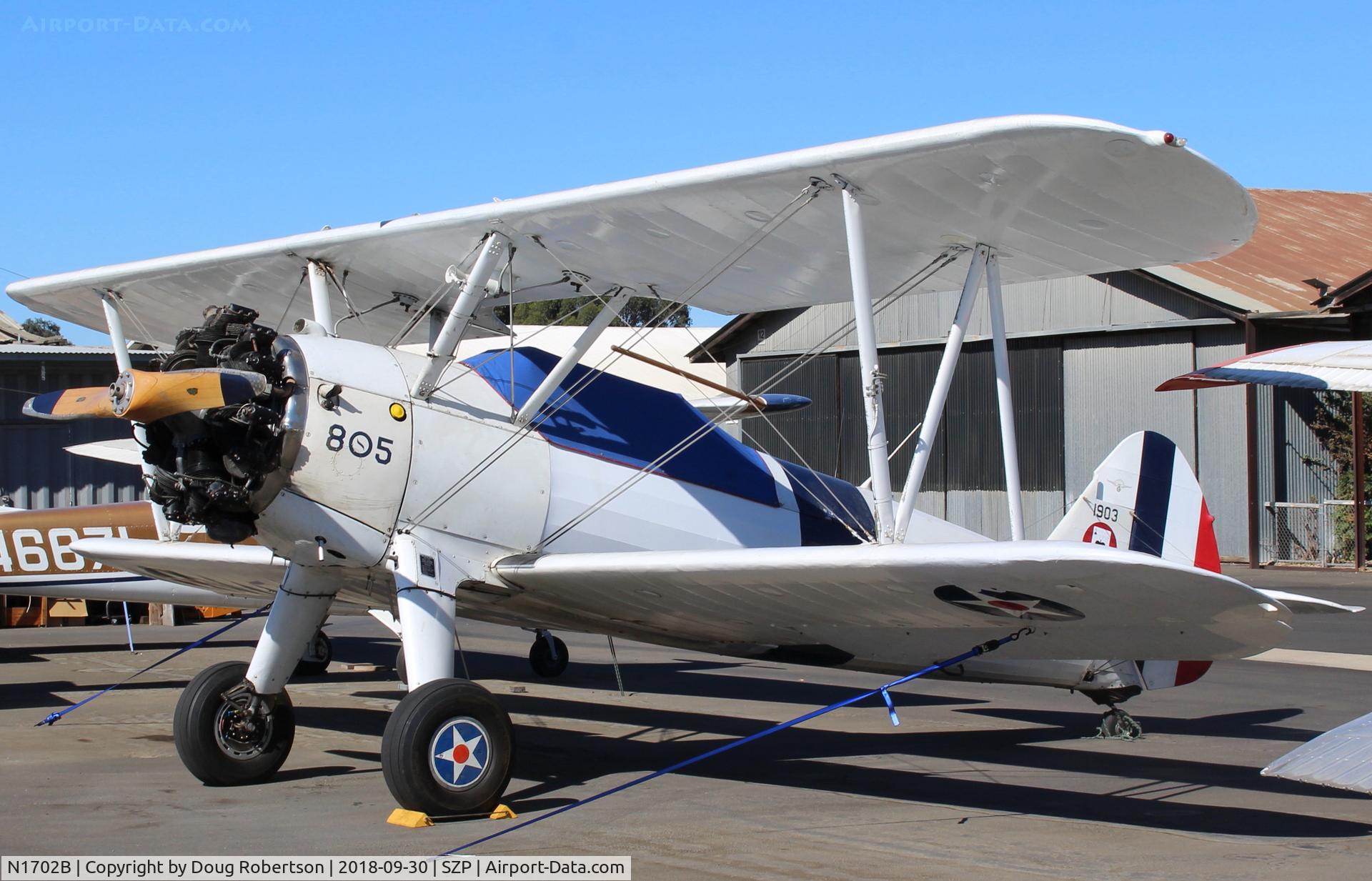 N1702B, 1942 Boeing PT-13D Kaydet (E75) C/N 75-5903, 1942 Boeing Stearman PT-13D 'Ruthies Doll', Continental W670 220 Hp