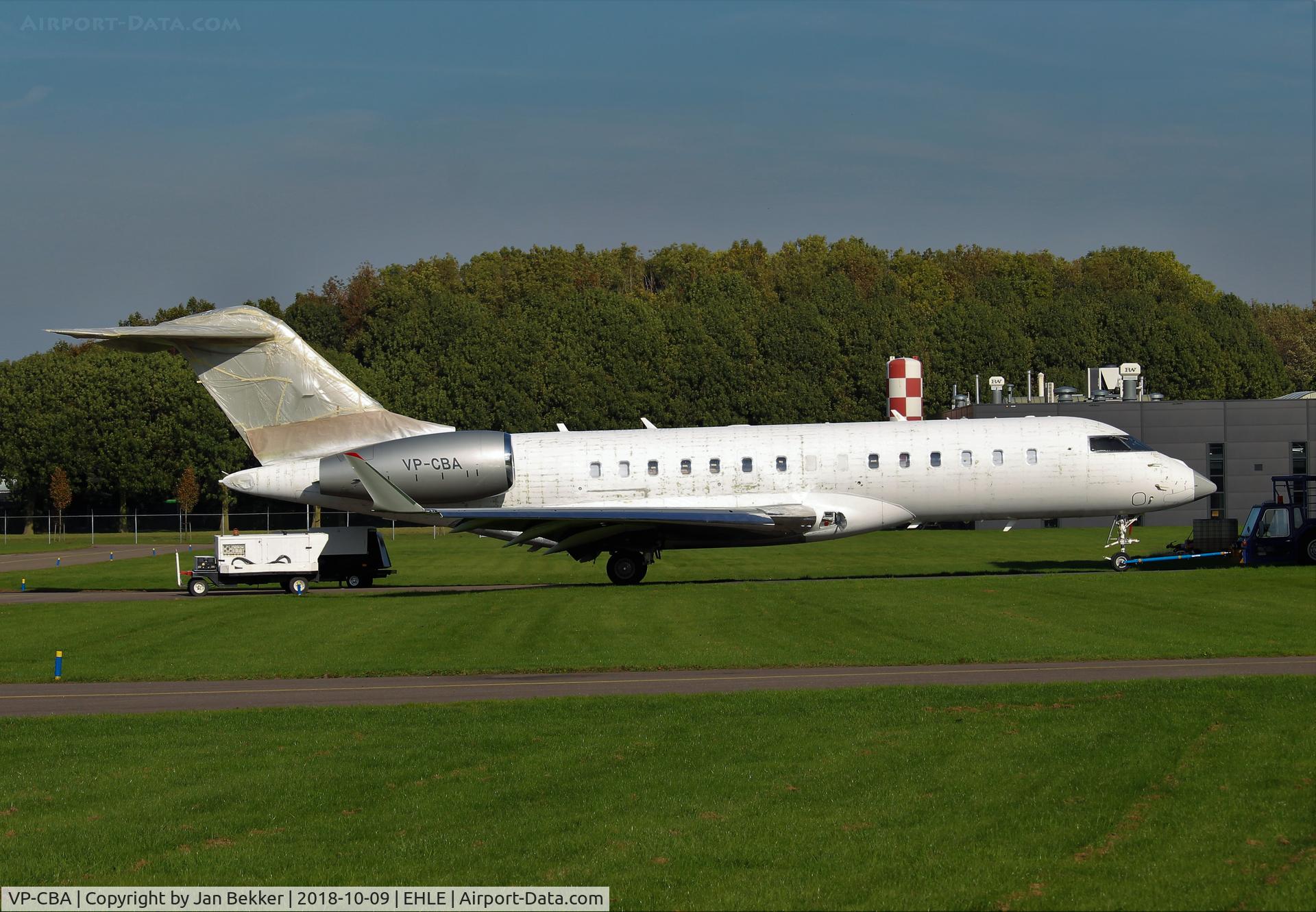 VP-CBA, Bombardier BD-700-1A10 C/N 9771, Lelystad Airport for a new livery. Work in progress
