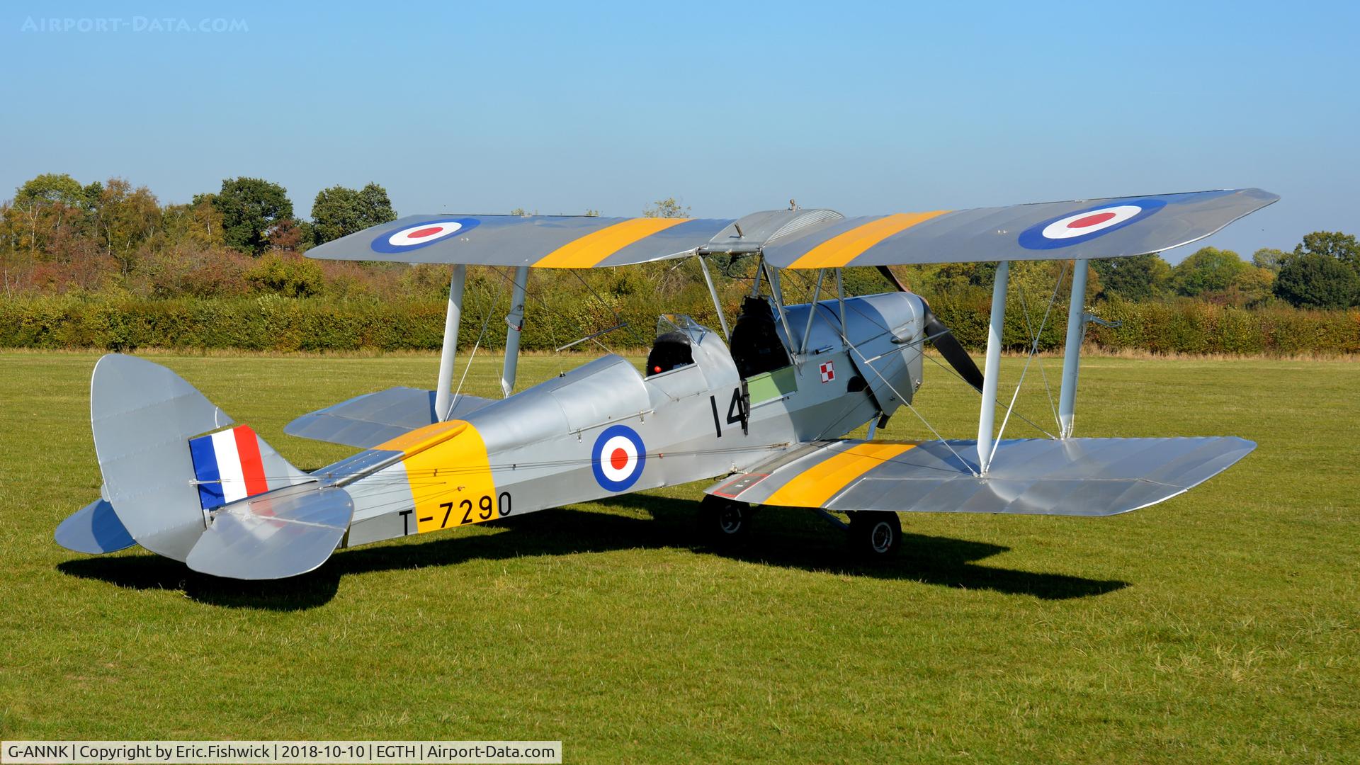 G-ANNK, 1940 De Havilland DH-82A Tiger Moth II C/N 83804, 2. T-7290 (with the Polish Squadron insignia) at The Shuttleworth Collection, Oct. 2018.
