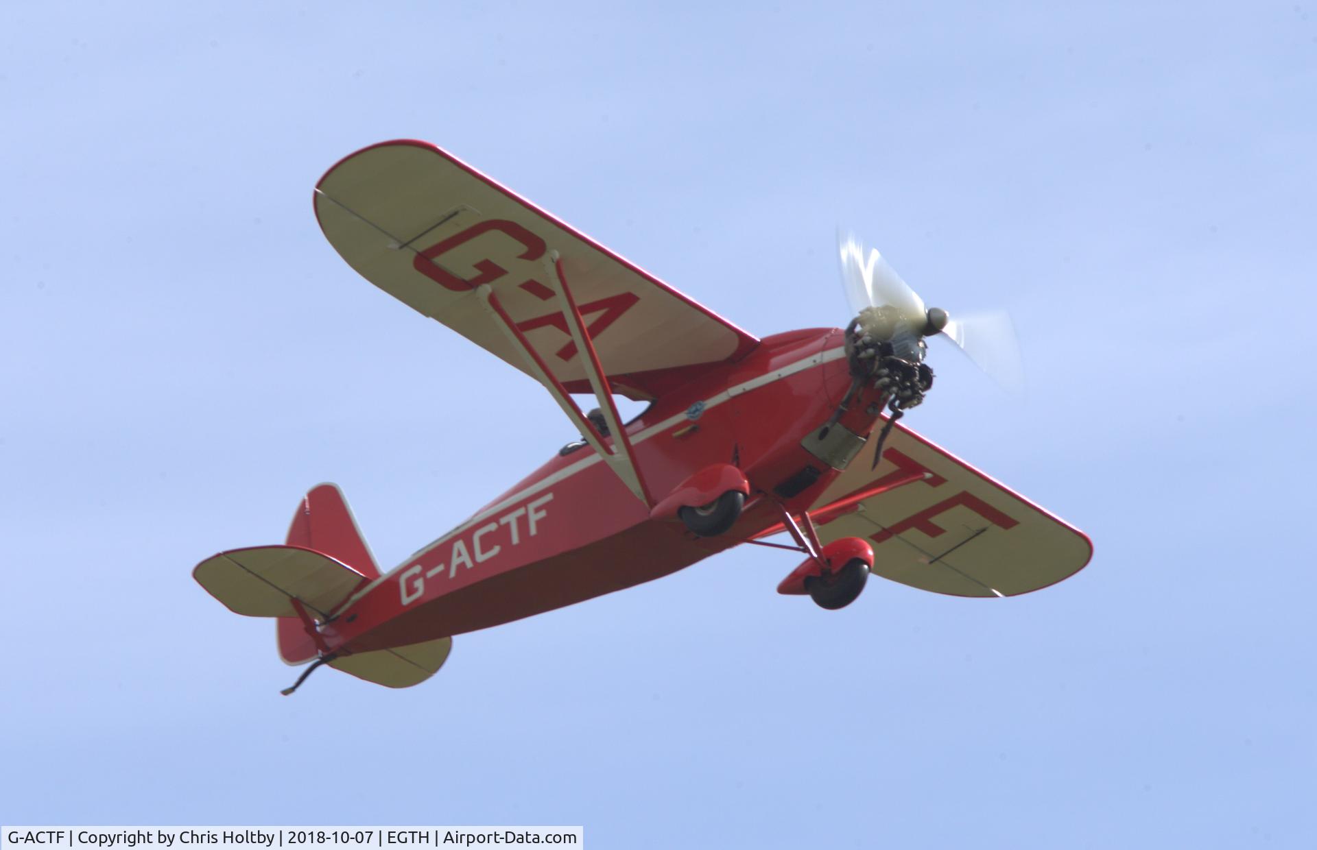 G-ACTF, 1932 Comper CLA-7 Swift C/N S32/9, Flying with two replica Swifts at the Shuttleworth Race Day 2018 at Old Warden