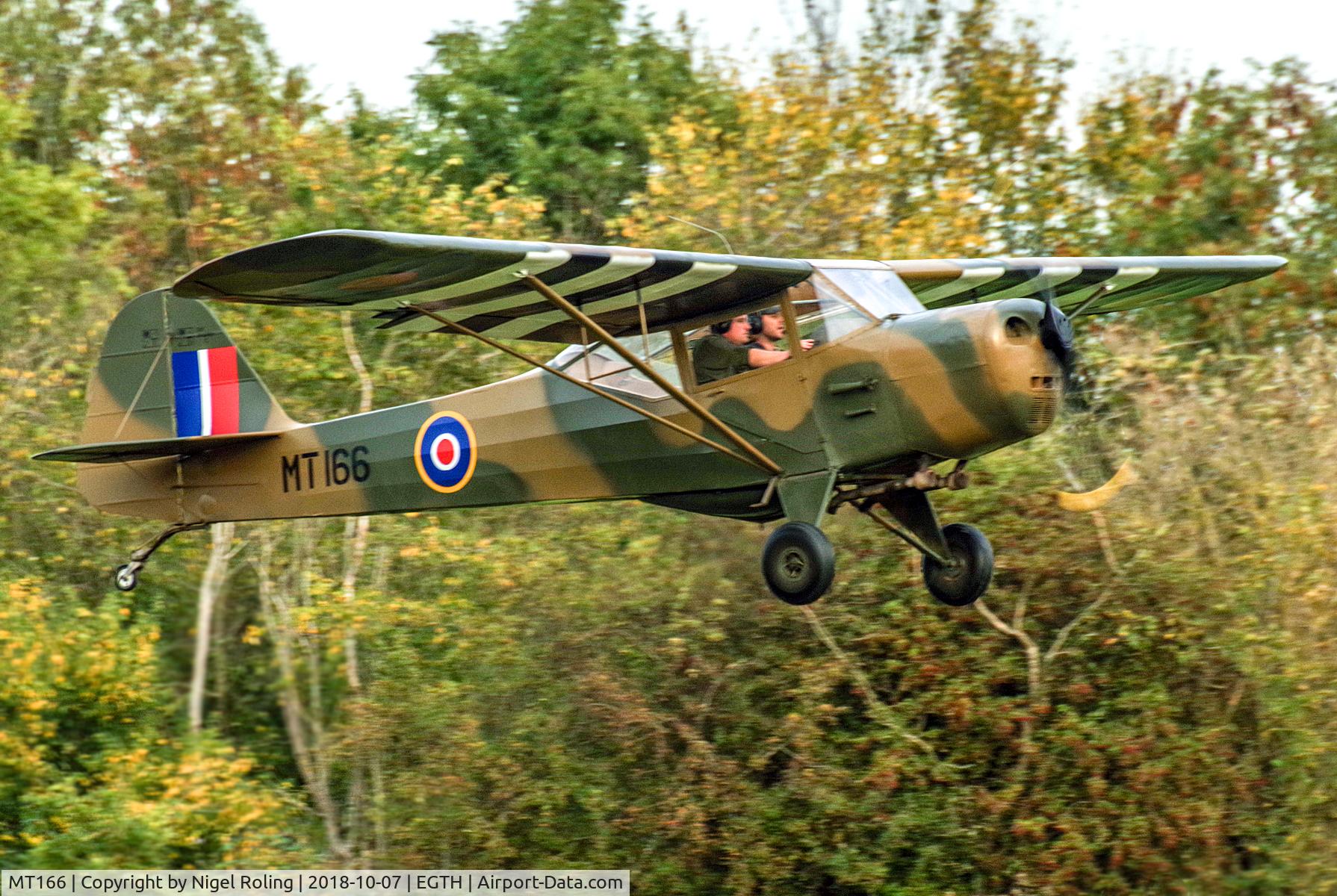 MT166, 1951 Taylorcraft G Auster 4 C/N 735, G-BICD MT166 taking off from Old Warden UK (Shuttleworth Collection airfield) recently.