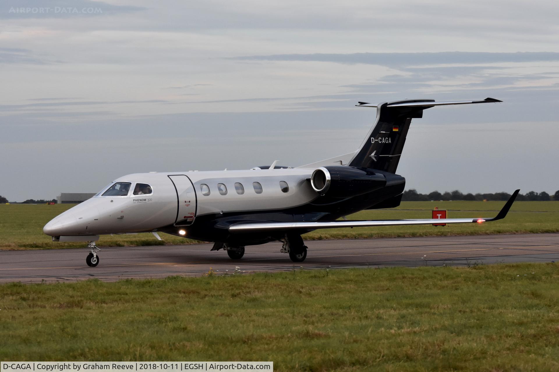 D-CAGA, 2017 Embraer EMB-505 Phenom 300 C/N 50500376, Just landed at Norwich.