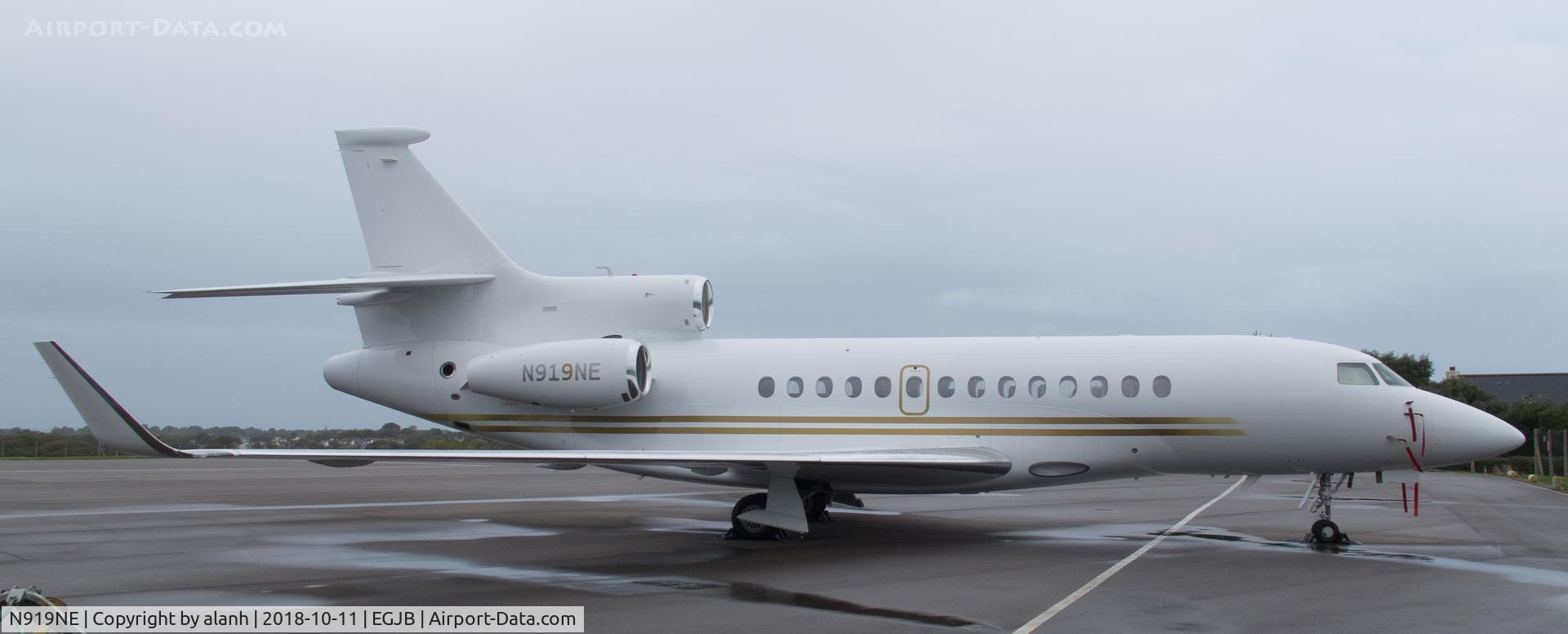 N919NE, 2010 Dassault Falcon 7X C/N 087, Parked on the East Apron at Guernsey after a registration change from HZ-SPAH