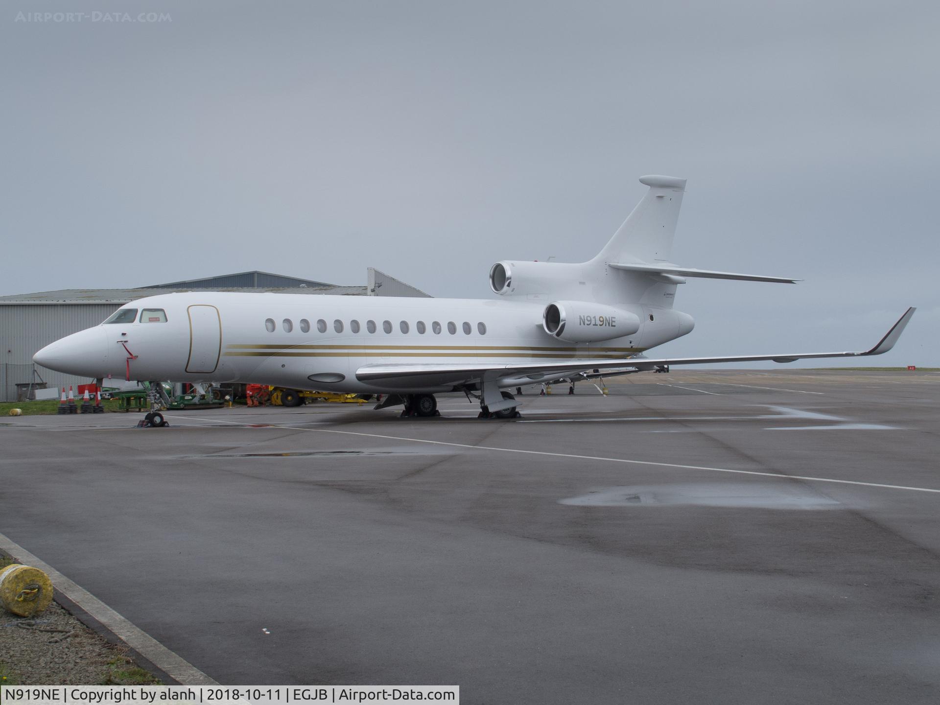 N919NE, 2010 Dassault Falcon 7X C/N 087, Parked on the East Apron at Guernsey after a registration change from HZ-SPAH