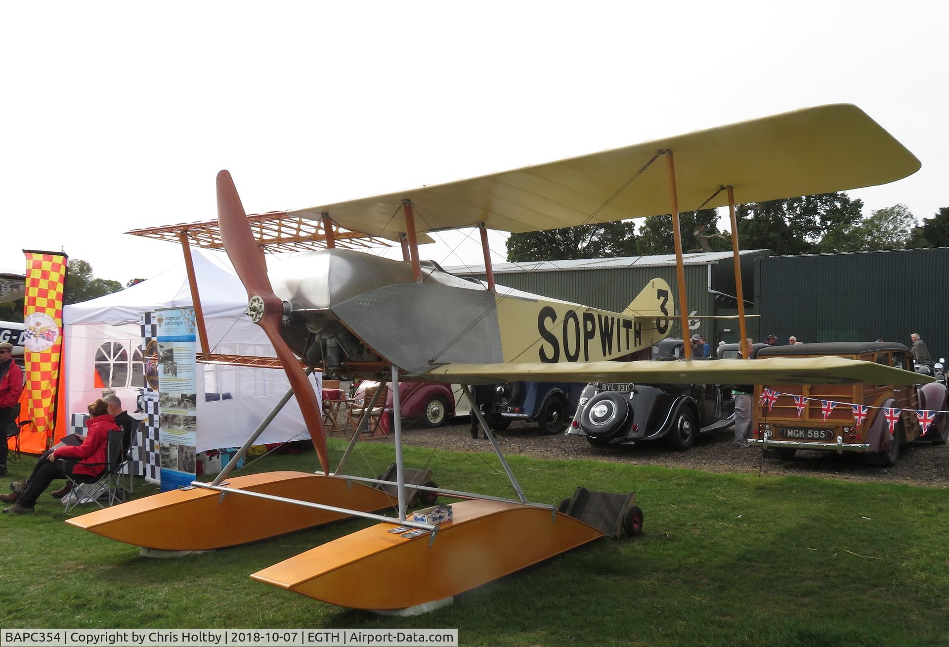 BAPC354, Sopwith Tabloid Replica Floatplane C/N Not found BAPC354, On static display at Shuttleworth Race Day 2018 at Old Warden visiting from the Brooklands Museum.