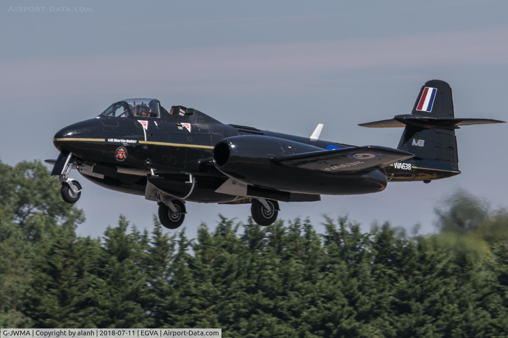 G-JWMA, 1949 Gloster Meteor T.7(Mod) C/N G5/356539, Arriving at RIAT 2018
