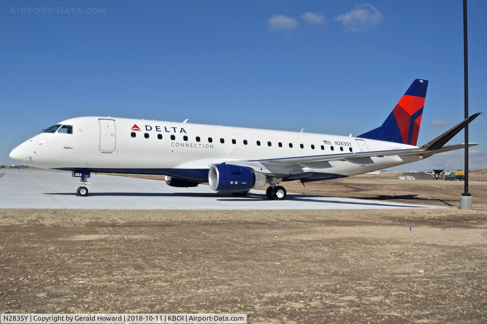 N283SY, 2018 Embraer 175LR (ERJ-170-200LR) C/N 17000748, Parked on the Skywest maintenance hangar ramp.