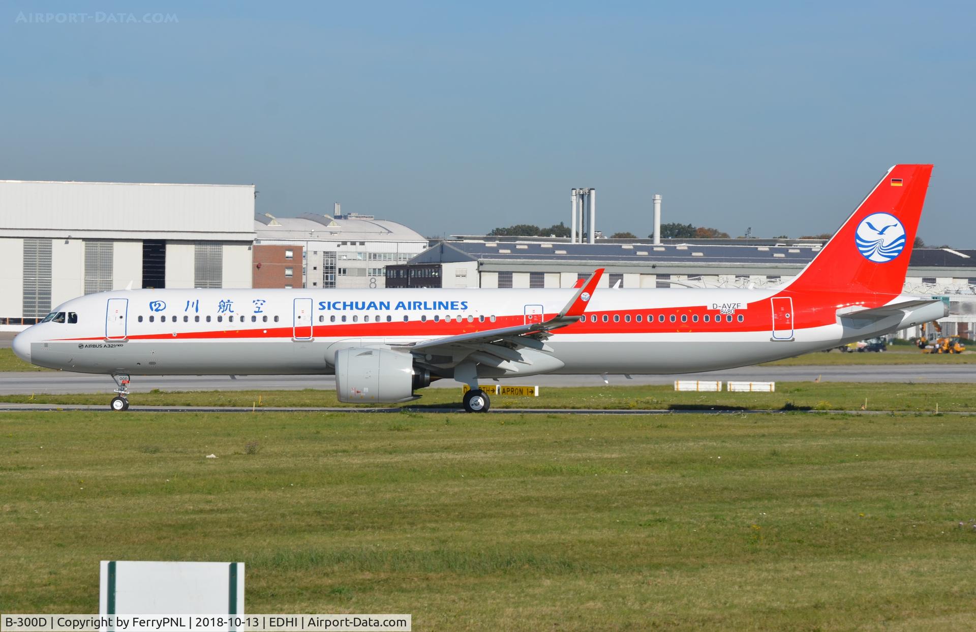 B-300D, 2018 Airbus A321-271N C/N 8480, Sichuan A321N taxying for a test flight from XFW as D-AVZF.