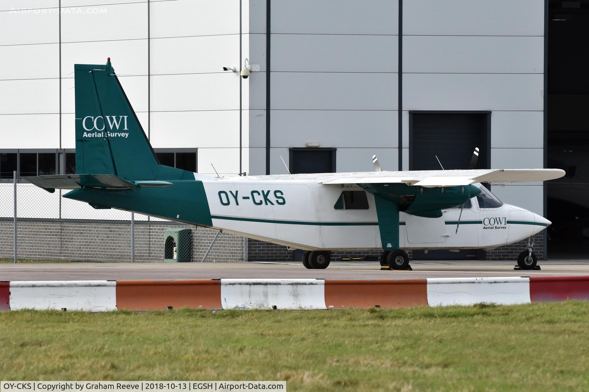 OY-CKS, 1976 Britten-Norman BN-2A-21 Islander C/N 553, Parked at Norwich.