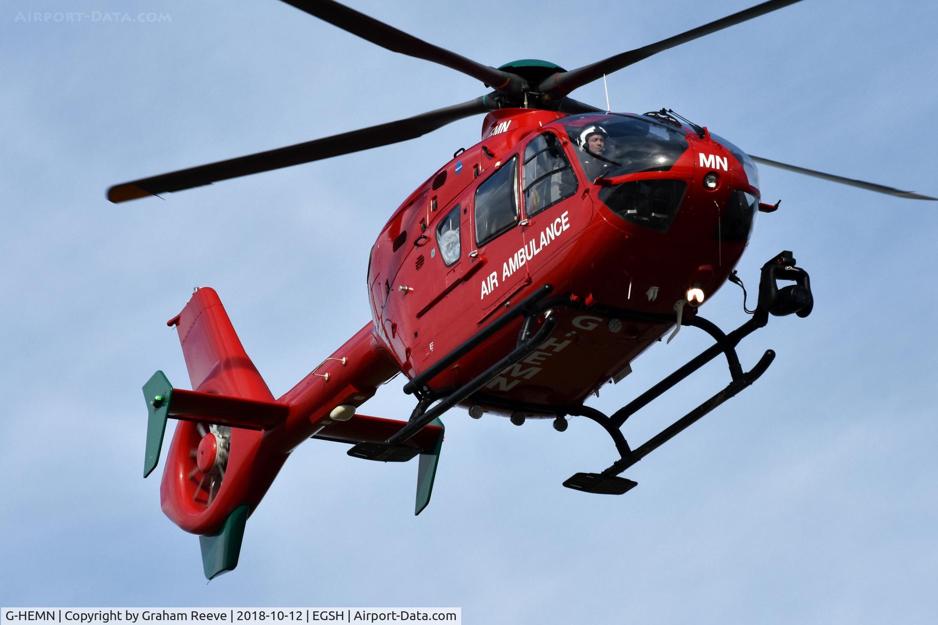 G-HEMN, 2012 Eurocopter EC-135T-2+ C/N 1070, Departing from Norwich.