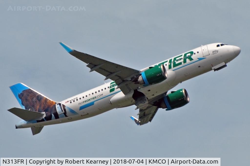 N313FR, 2017 Airbus A320-251N C/N 7727, Climbing out of r/w 36R