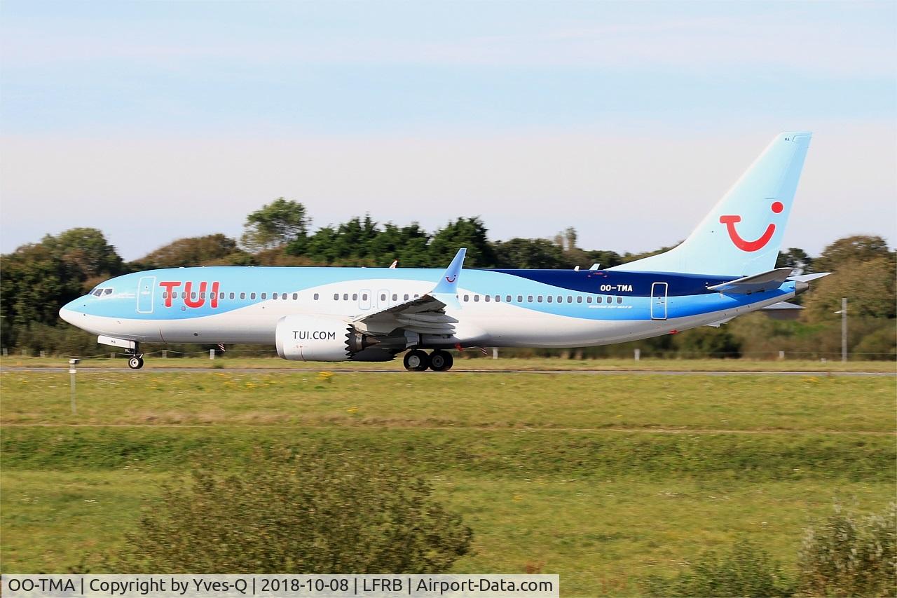 OO-TMA, 2018 Boeing 737-8 MAX C/N 44590, Boeing 737-8 MAX, Take off run rwy 25L, Brest-Bretagne airport (LFRB-BES)