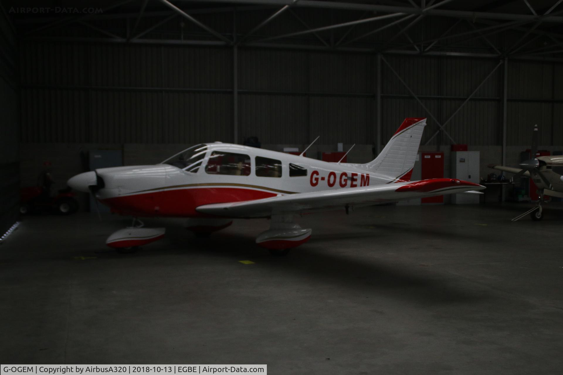 G-OGEM, 1981 Piper PA-28-181 Cherokee Archer II C/N 28-8190226, seen inside hangar