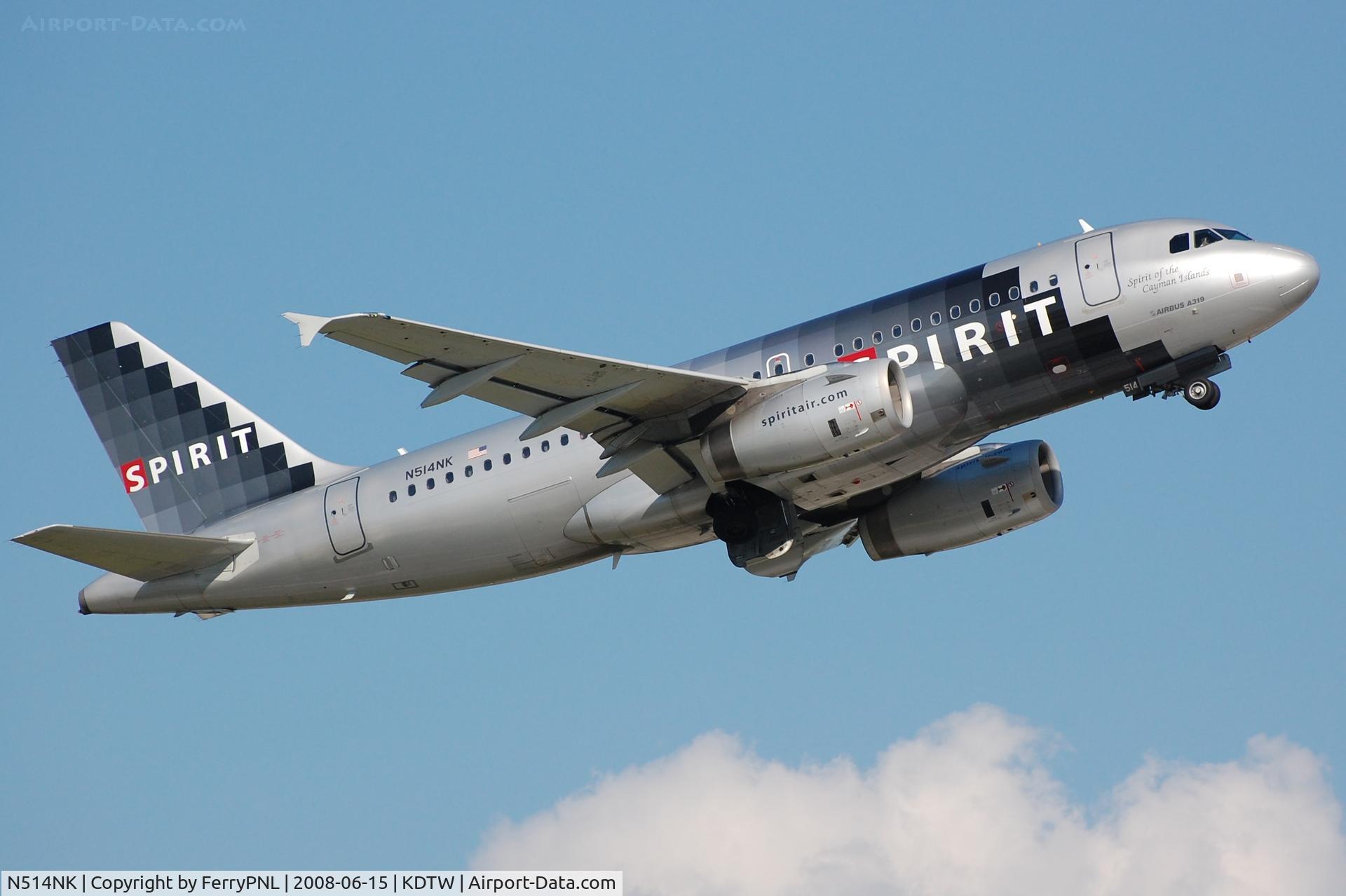 N514NK, 2006 Airbus A319-132 C/N 2679, Spirit A319 departing DTW